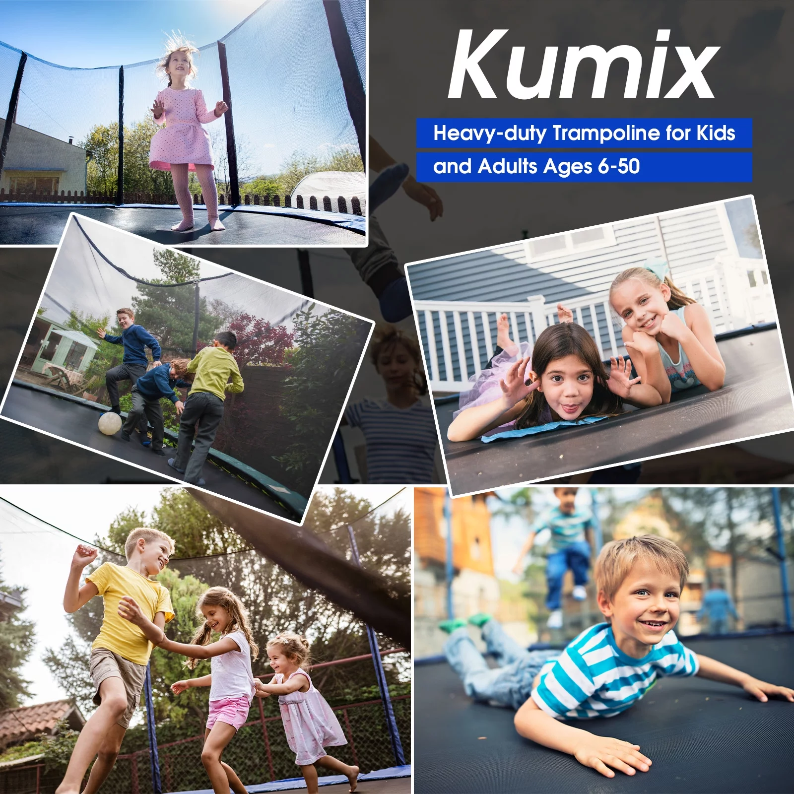 Kumix Trampoline with Enclosure, 1200LBS 12 14 15 16FT Trampoline for Kids Adults, Trampoline with Basketball Hoop, Lights, Sprinkler and Socks, Outdoor Heavy Duty Trampoline - Womvr