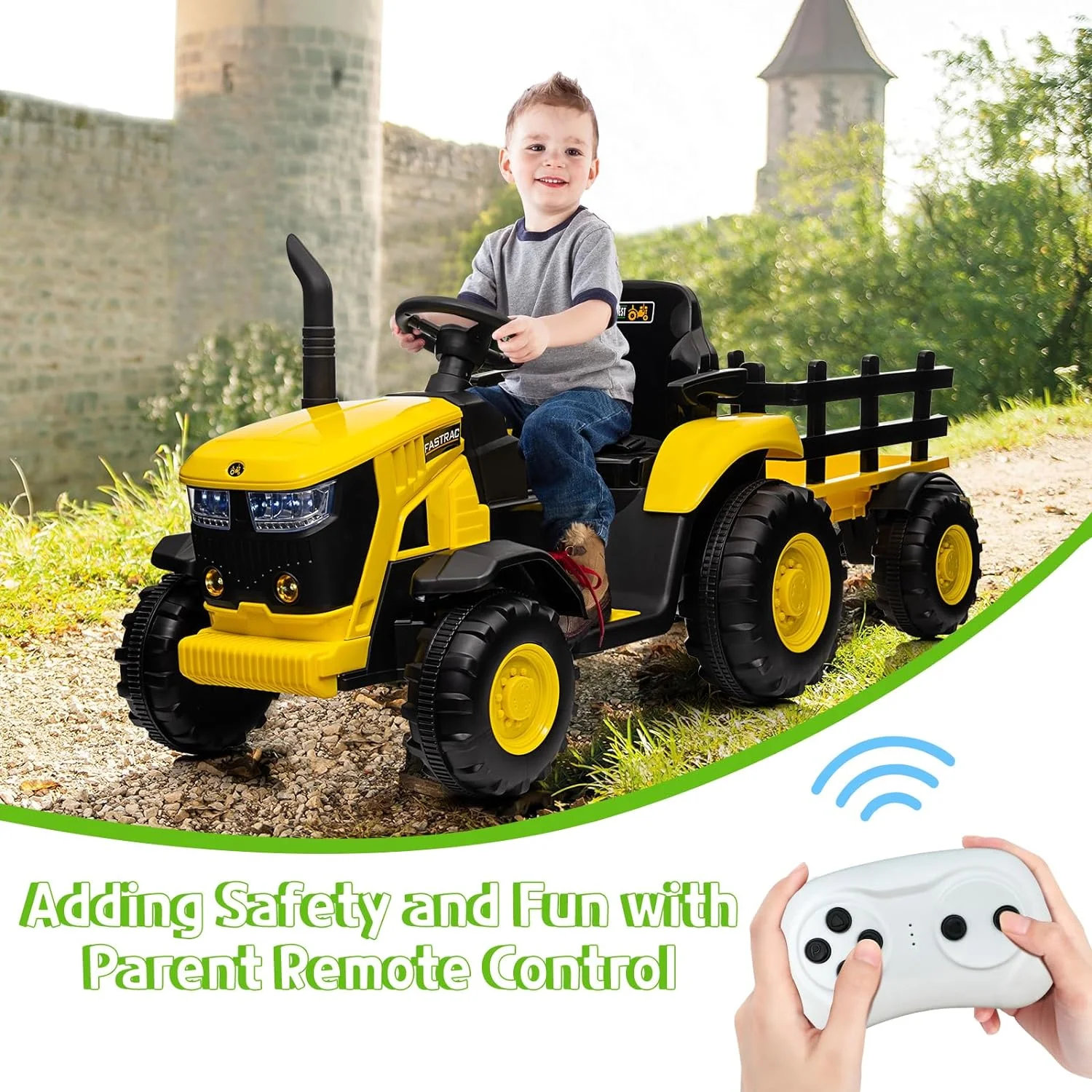 EastVita 3 in 1 Ride on Tractor, 24V Ride on Car Toy Electric Truck Vehicle ,Six-wheeled UTV Car, w/Trailer,Remote Control, LED Lights, Music, USB ,Pink - Womvr