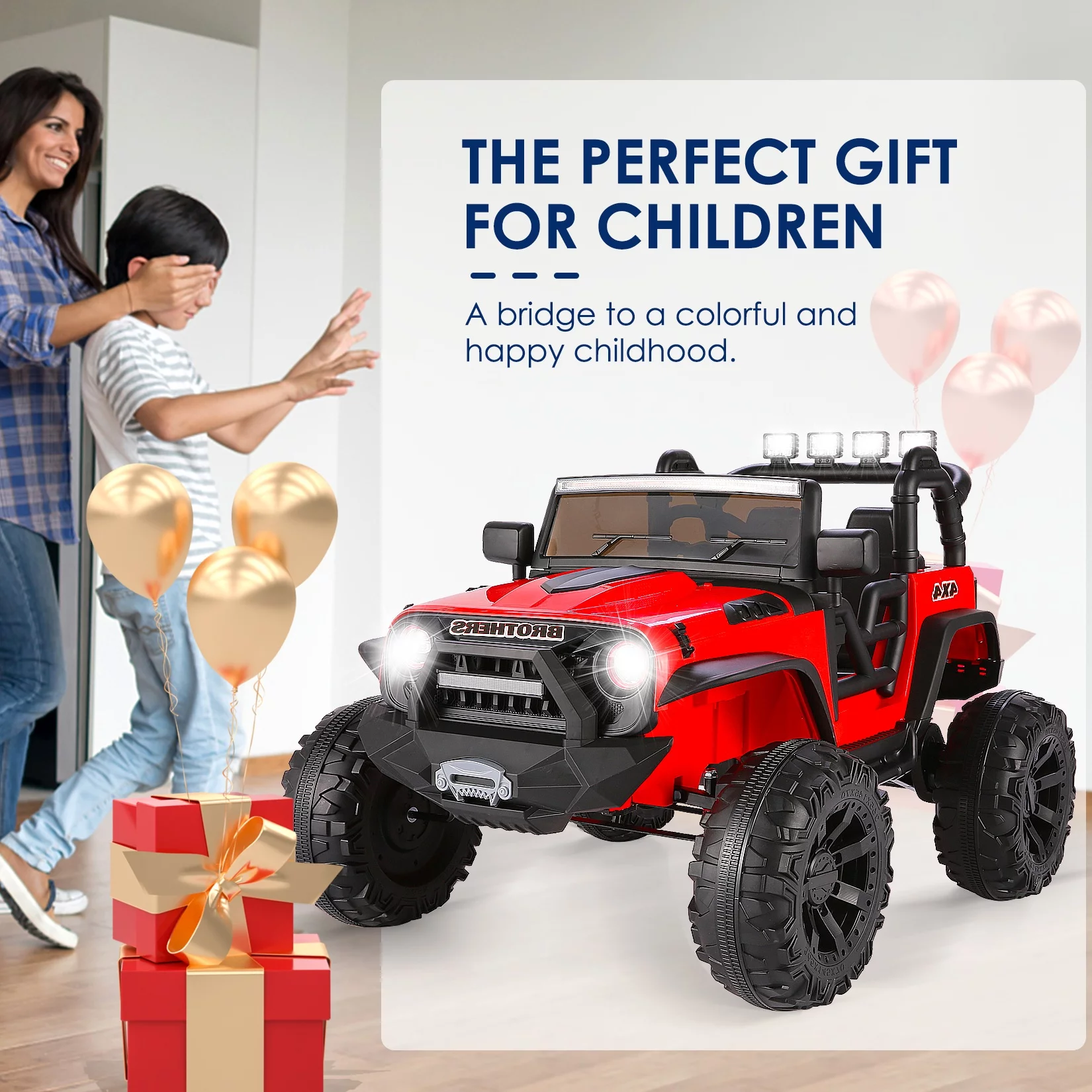 VIBESPARK Ride on Truck, 24V 9AH Electric Battery Powered Toy Car, 2 Seater Kids Ride on Car w/ Parent Remote Control, Full-Metal Suspension, Bluetooth Music, LED Light Control, Ride on Toys for Gift - Womvr