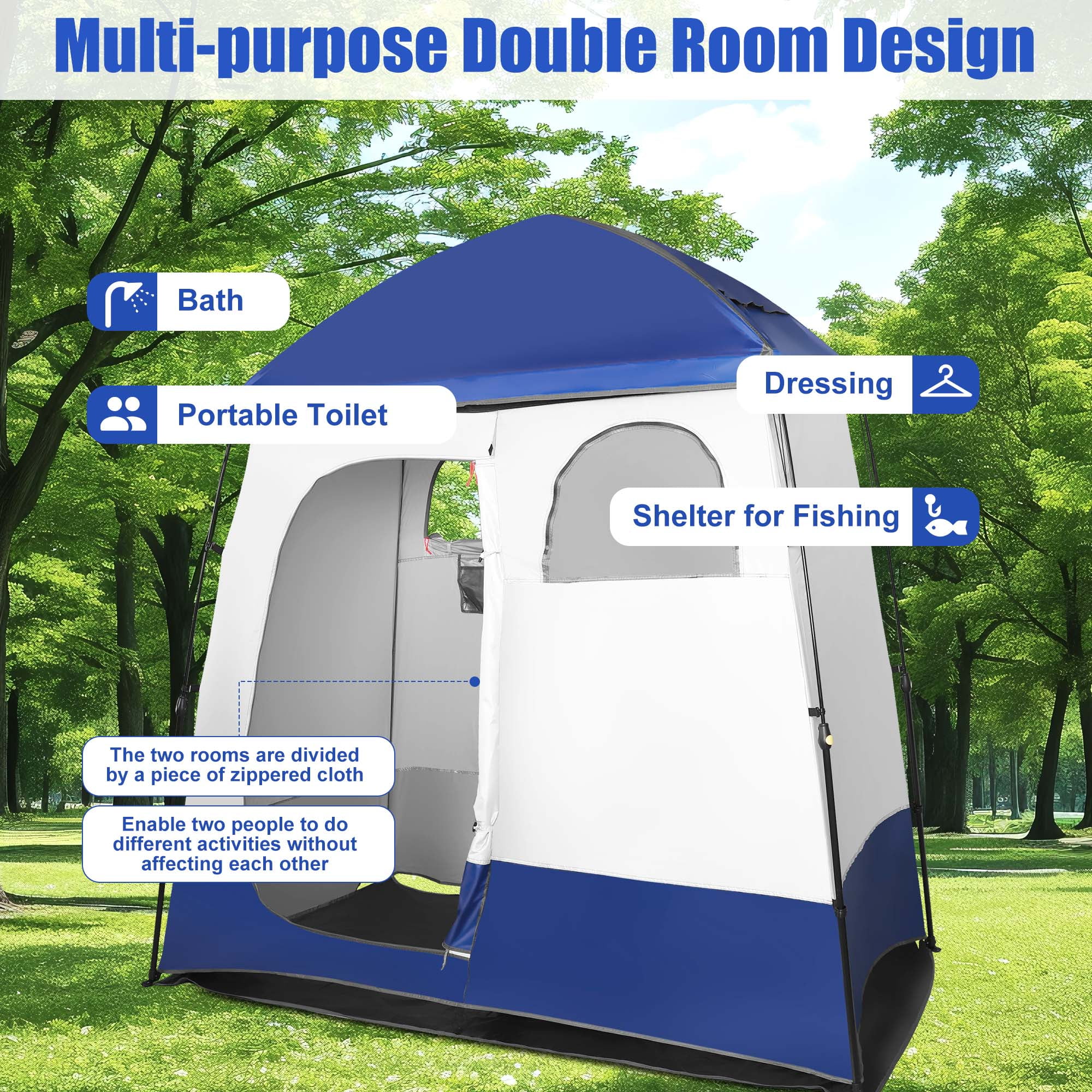 GVDV Camping Shower Tent Oversize Space Privacy Tent Portable Outdoor Shower Tents for Camping with Floor Changing Tent Dressing Room Easy Set Up Shower Privacy Shelter 2 Rooms Toilet Tent - Womvr