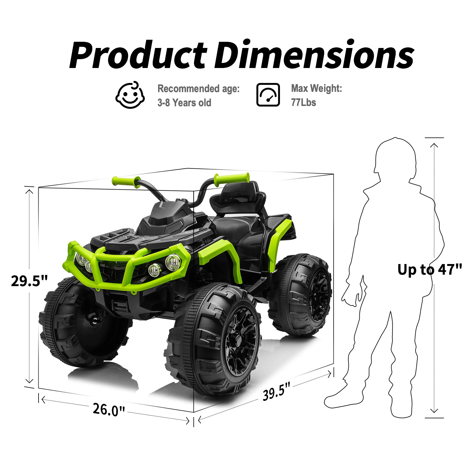 Hikiddo Kids ATV 4 Wheeler, 24V Kids Ride on Toy for Big Kid w/Bluetooth, 400W Motor - Green - Womvr