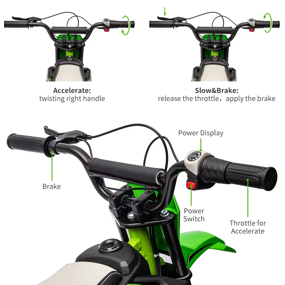 EastVita 24V 250W Electric Off-Road Motorcycle, Kids' Fast Speed Ride on Motocross Toys for Age 8+ Green - Womvr