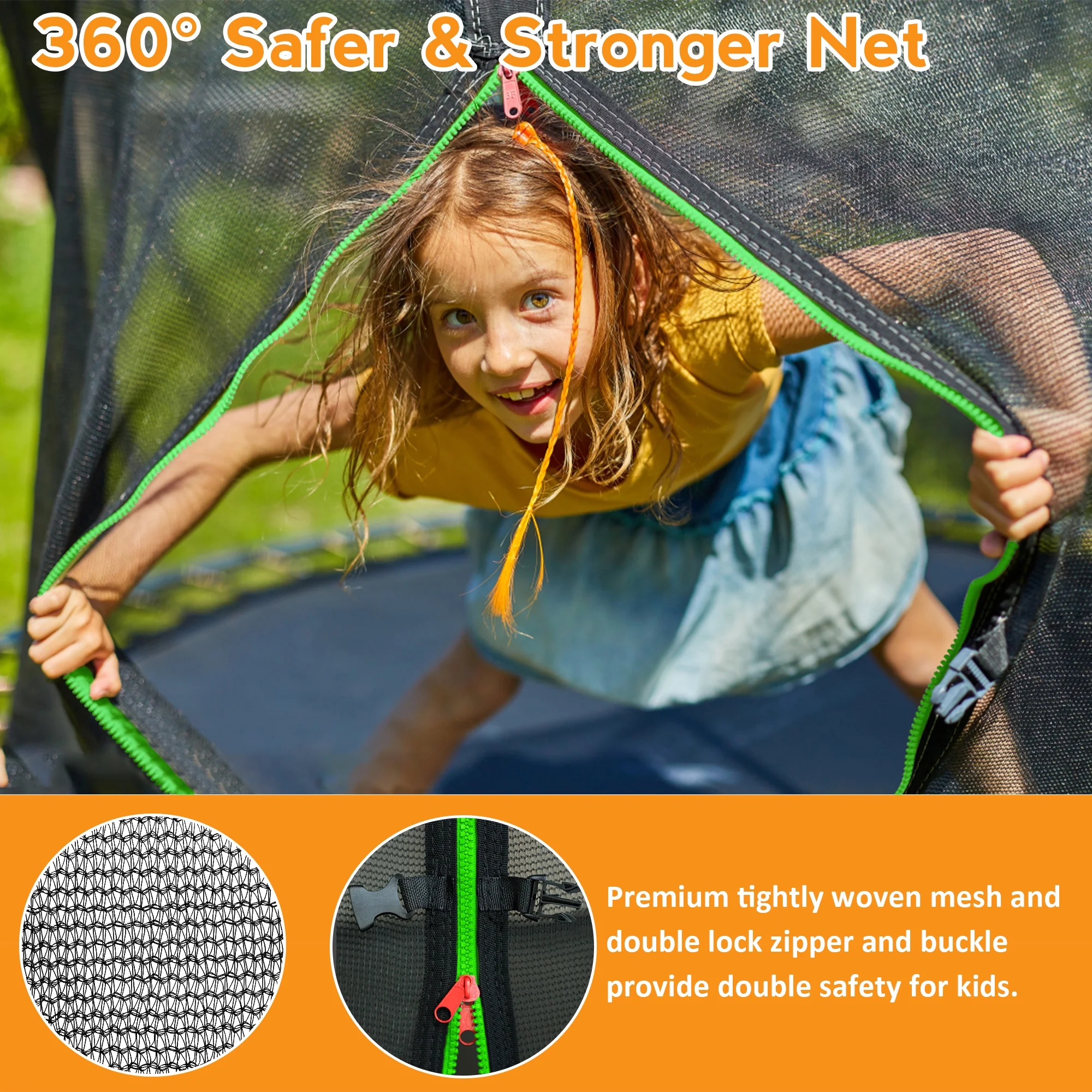 KOFUN Trampoline with Basketball Hoop & Light, 1500lbs 10FT 12FT 14FT 16FT Trampoline for Adults and Kids, No Gap Design Backyard Trampoline with Enclosure Net, Ladder, Green - Womvr