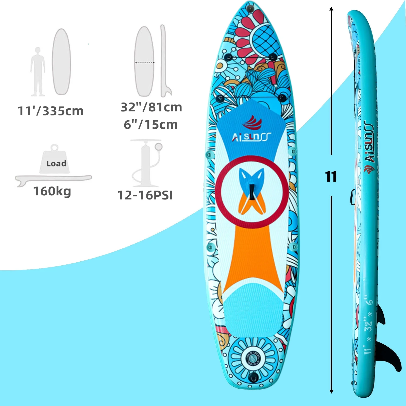 AISUNSS Inflatable Paddle Board Stand up Paddle Board SUP .Accessories Include Non-Slip mat, safety Leash, Waterproof Phone Bag, Double Action Pump, Adjustable Aluminum Paddle - Womvr