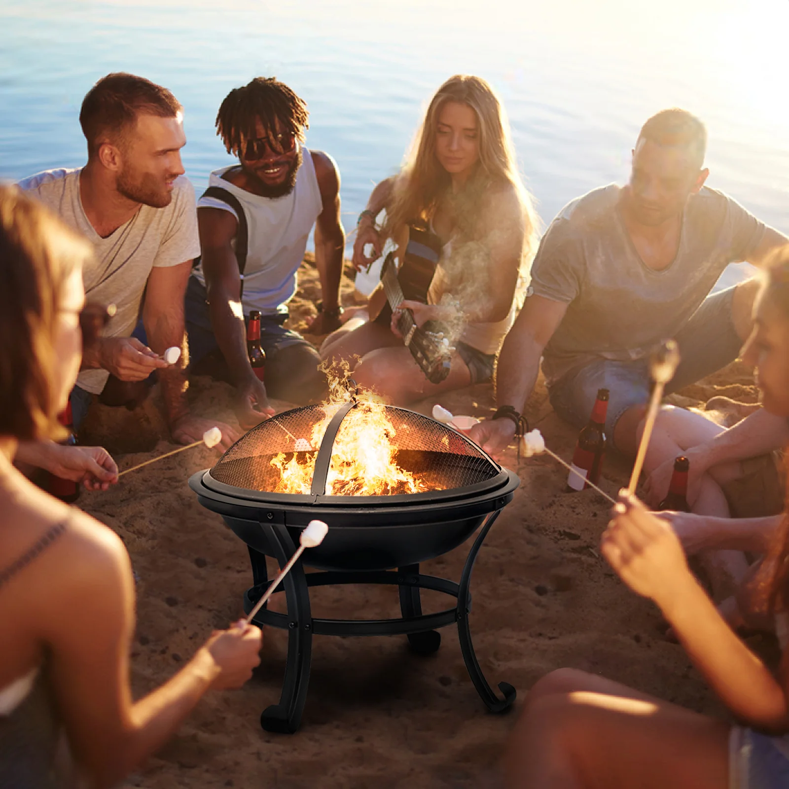 SinglyFire 22 inch Fire Pit for Outside Portable Wood Burning Fire Pit Outdoor Small Firepit Bowl Thick Steel Stand with Spark Screen, Log Grate, Poker for Patio Camping - Womvr