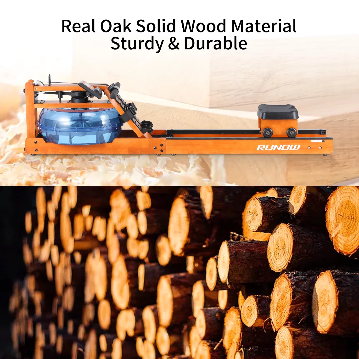 RUNOW Water Rowing Machine with LCD Monitor Wooden Water Rower 350 LB Wood Rowing Machine for Home Use - Womvr