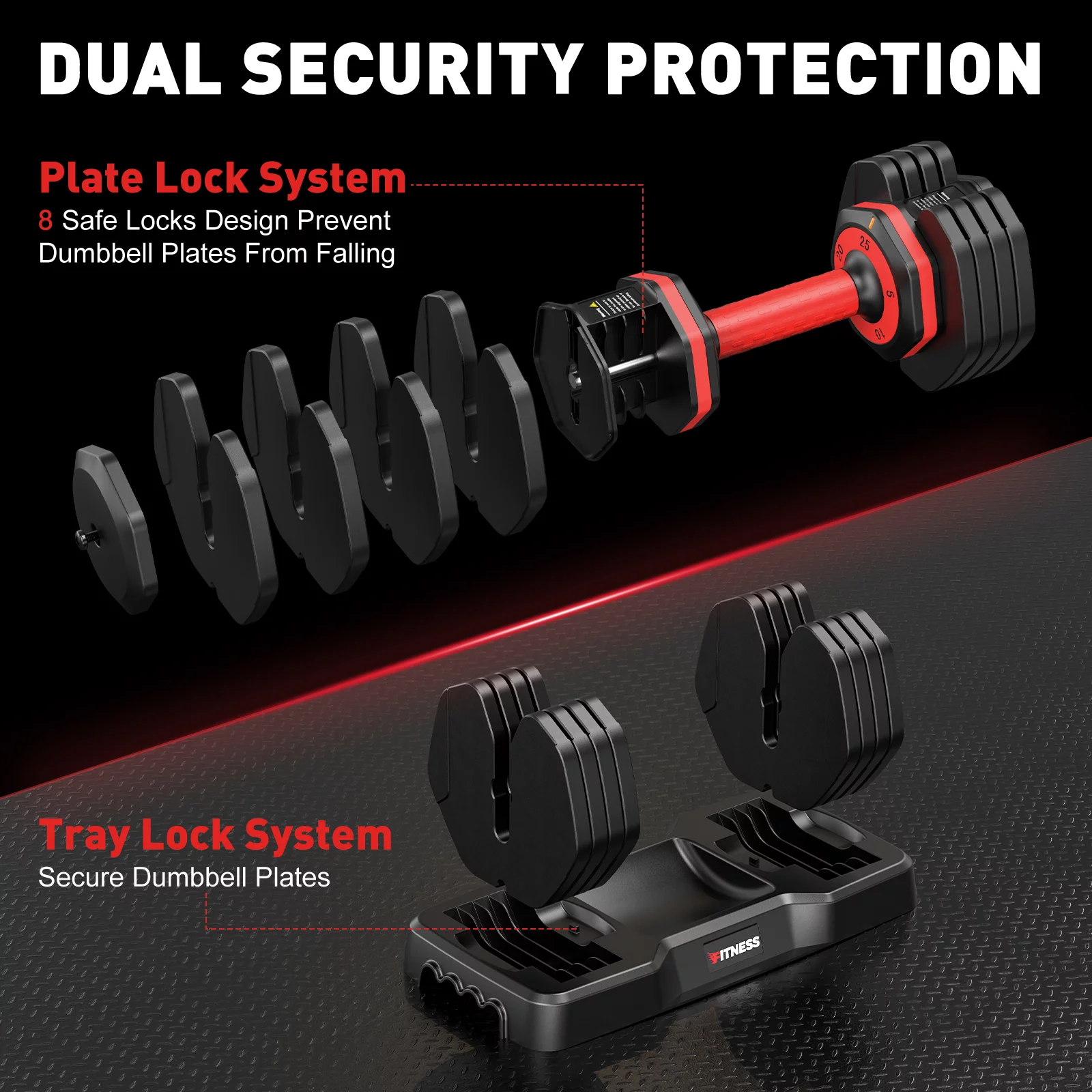 GIKPAL 110lb(505lb*2) Adjustable Dumbbells, 5-50lbs Dumbells Adjustable Free Weights Plates with Tray for Workout Strength Training Fitness Women / Men,Pair, Black - Womvr