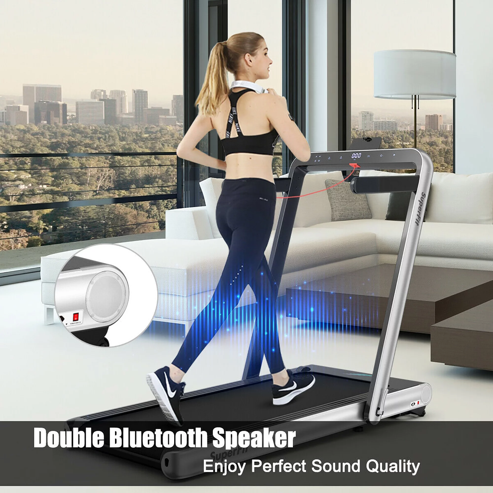 SuperFit 4.75HP 2 In 1 Folding Treadmill W/Remote APP Control White - Womvr