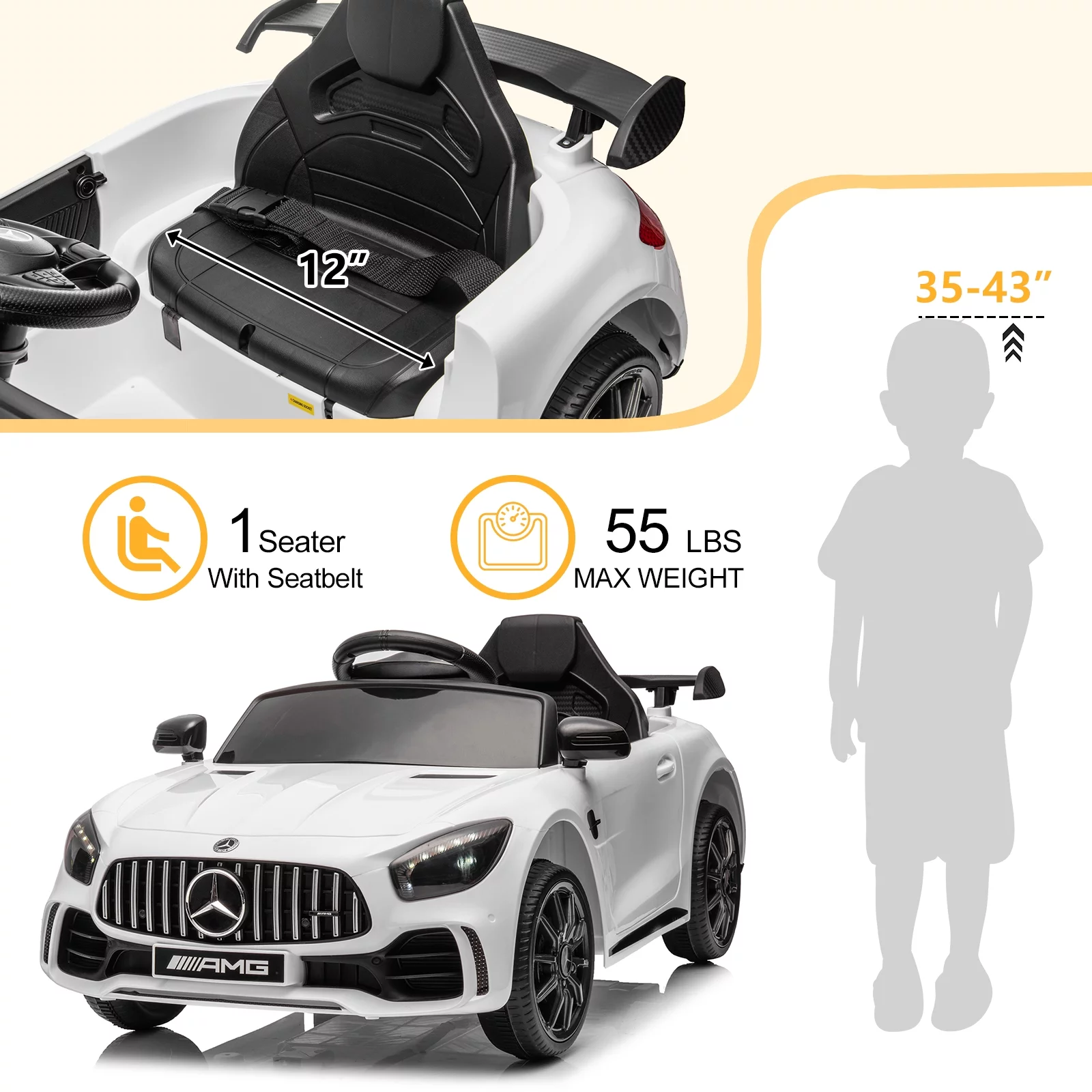 12V Ride on Car for Girls and Boys Licensed Mercedes Benz Electric Vehicle, MP3, Bluetooth, Ride On Toy for 3-5 Years Old, Red - Womvr