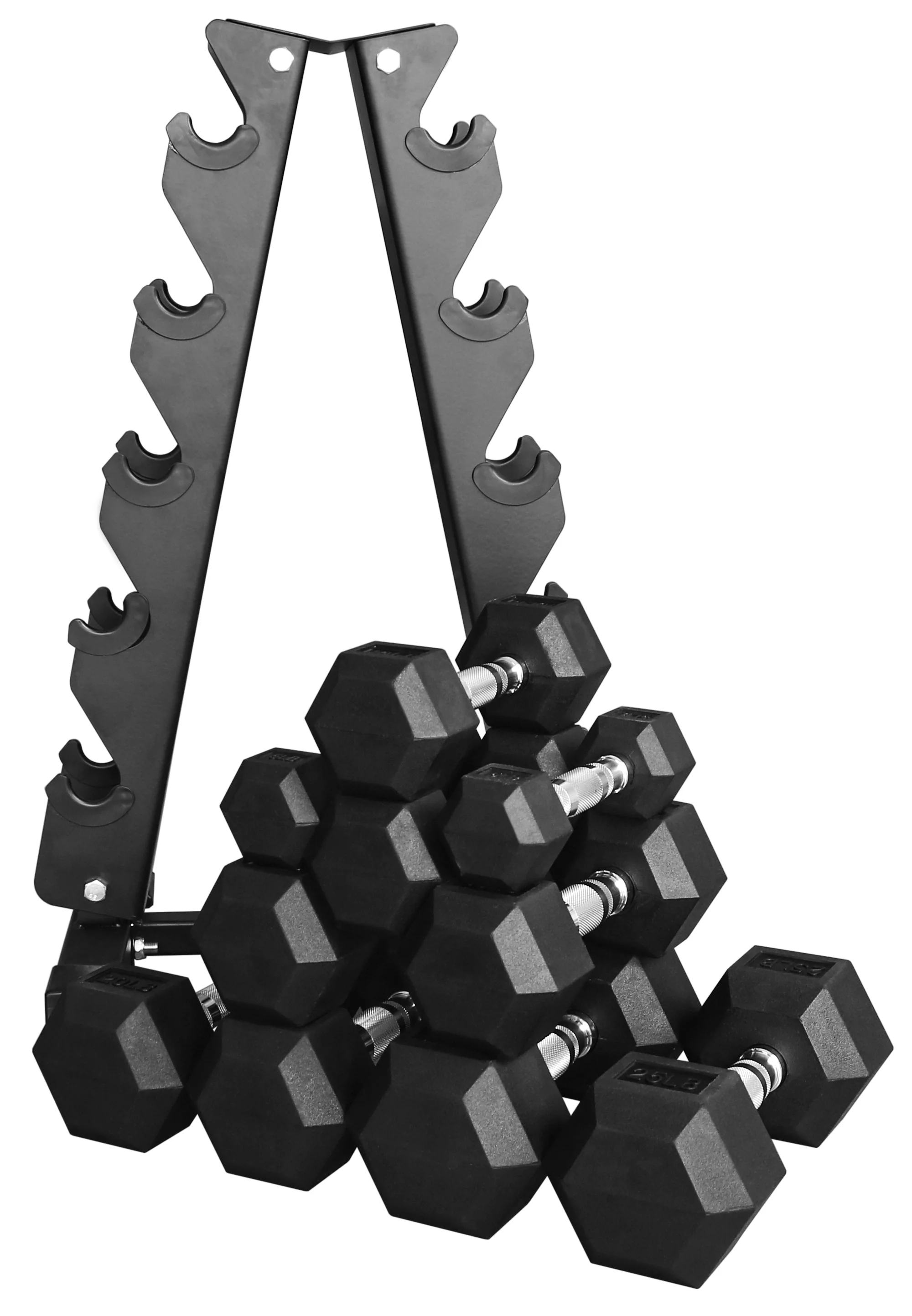 BalanceFrom 150LB Coated Hex Dumbbell Weight Set and A-Frame Storage Rack, 5-25 lbs Pairs - Womvr
