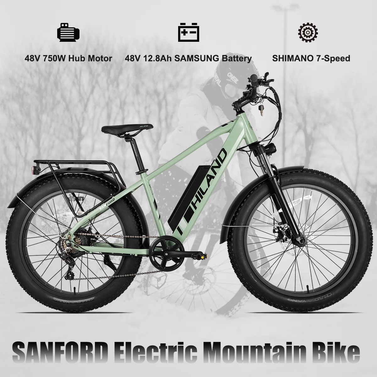 HILAND High Power Electric Bike for Adults, 750W 48V Motor Off-road Electric Mountain Bicycle, 26