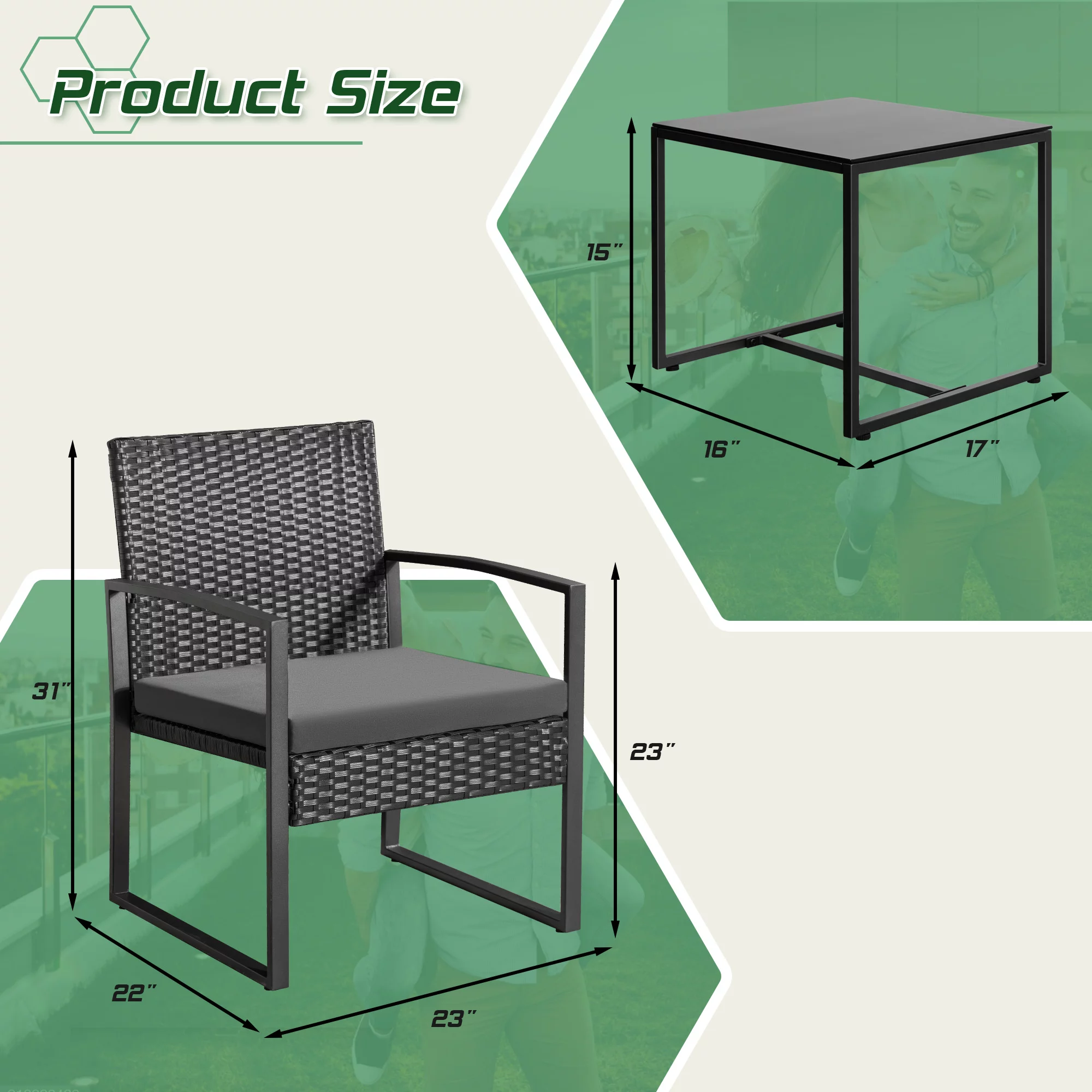 Homall Patio Furniture 3-Piece Set Casual Wicker Chair Bistro Chair with Coffee Table, Black - Womvr