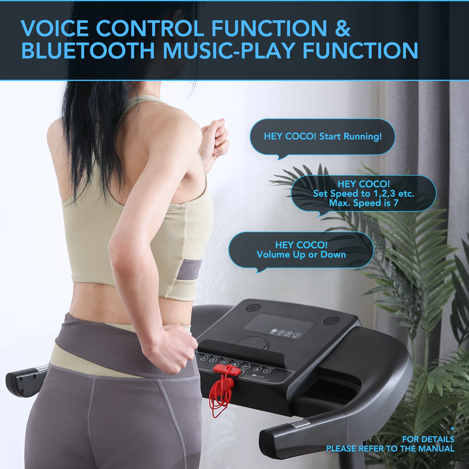 Treadmill Folding Bluetooth Treadmill Machine with Voice Control for Home Use - Womvr