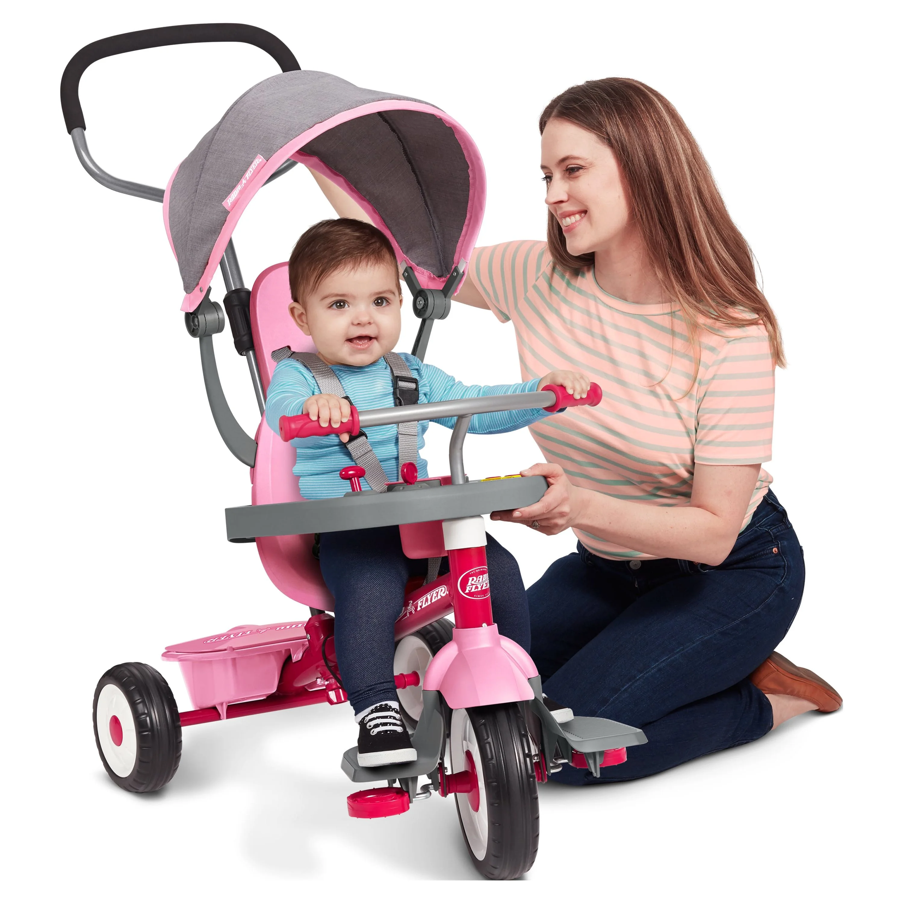 Radio Flyer, 4-in-1 Stroll 'N Trike with Activity Tray, Red & Gray, Convertible Tricycle,  Unisex - Womvr