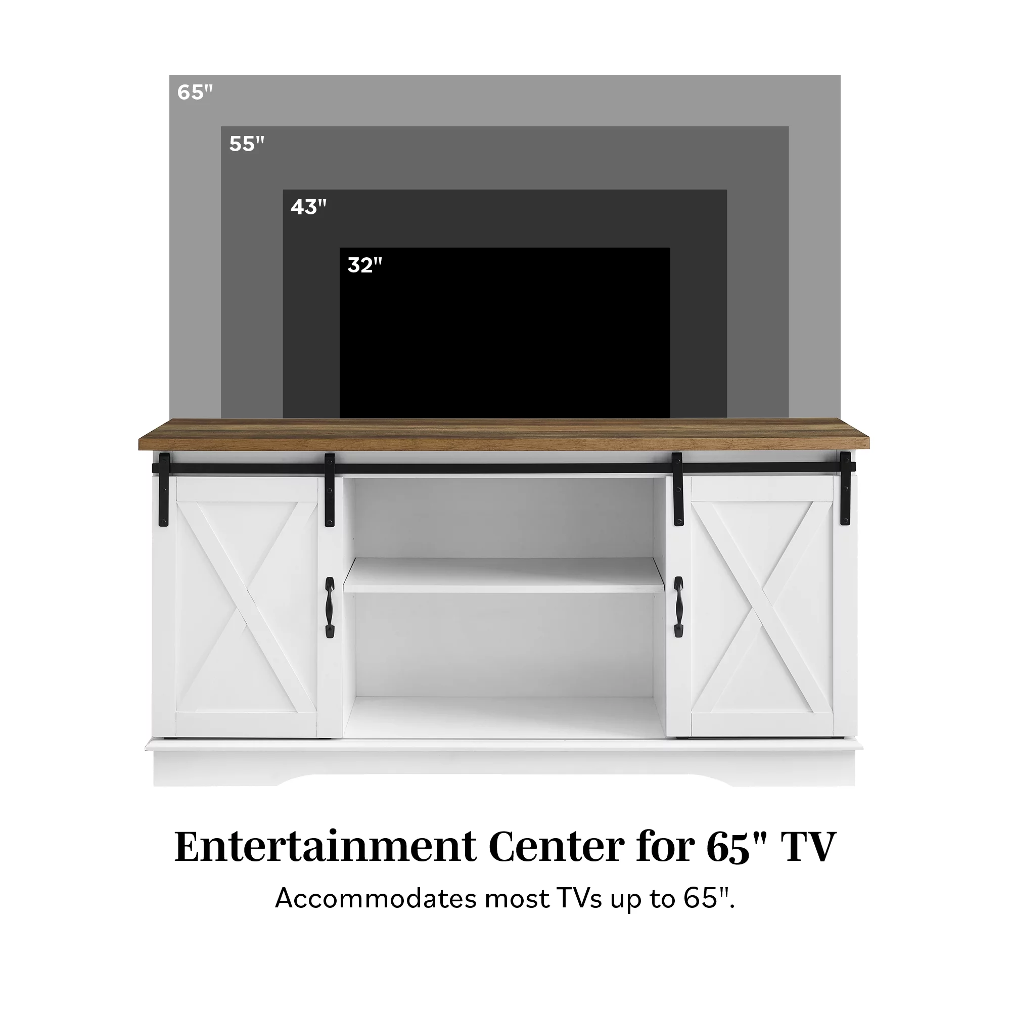 Woven Paths Farmhouse Sliding Barn Door TV Stand for TVs up to 65