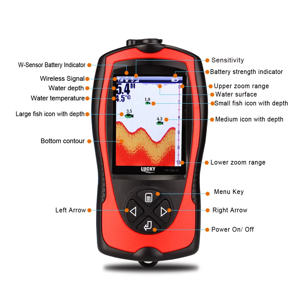 LUCKY FF1108-1CT Portable Fish Finder 100M/300FT Depth Fish Alarm Wired Fish Detector - Womvr