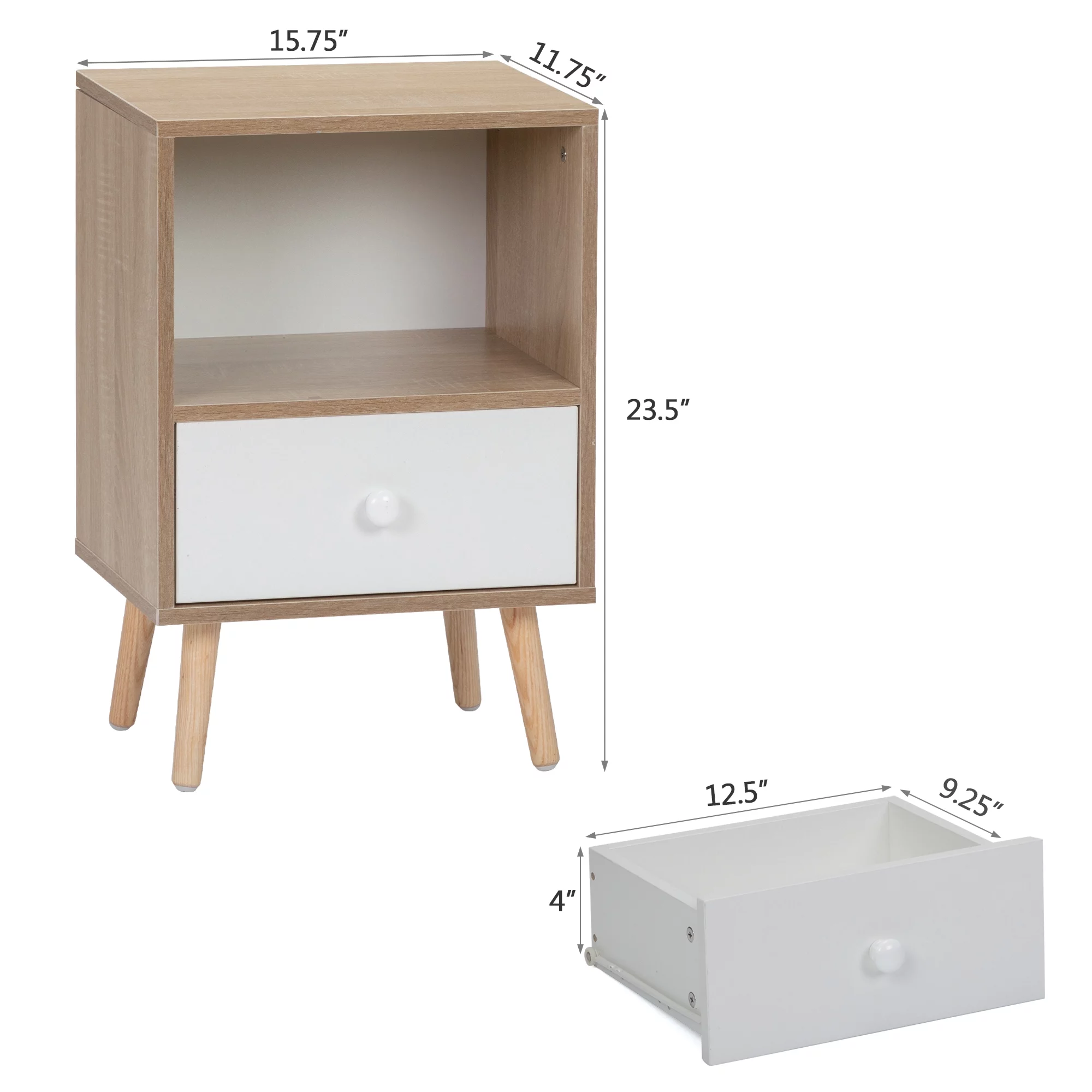 JAXPETY Nightstands Set of 2, Night Stand with 1 Drawer and Open Shelf Storage, End Table, Side Table, for Bedroom, Living Room, Natural Wood & White - Womvr
