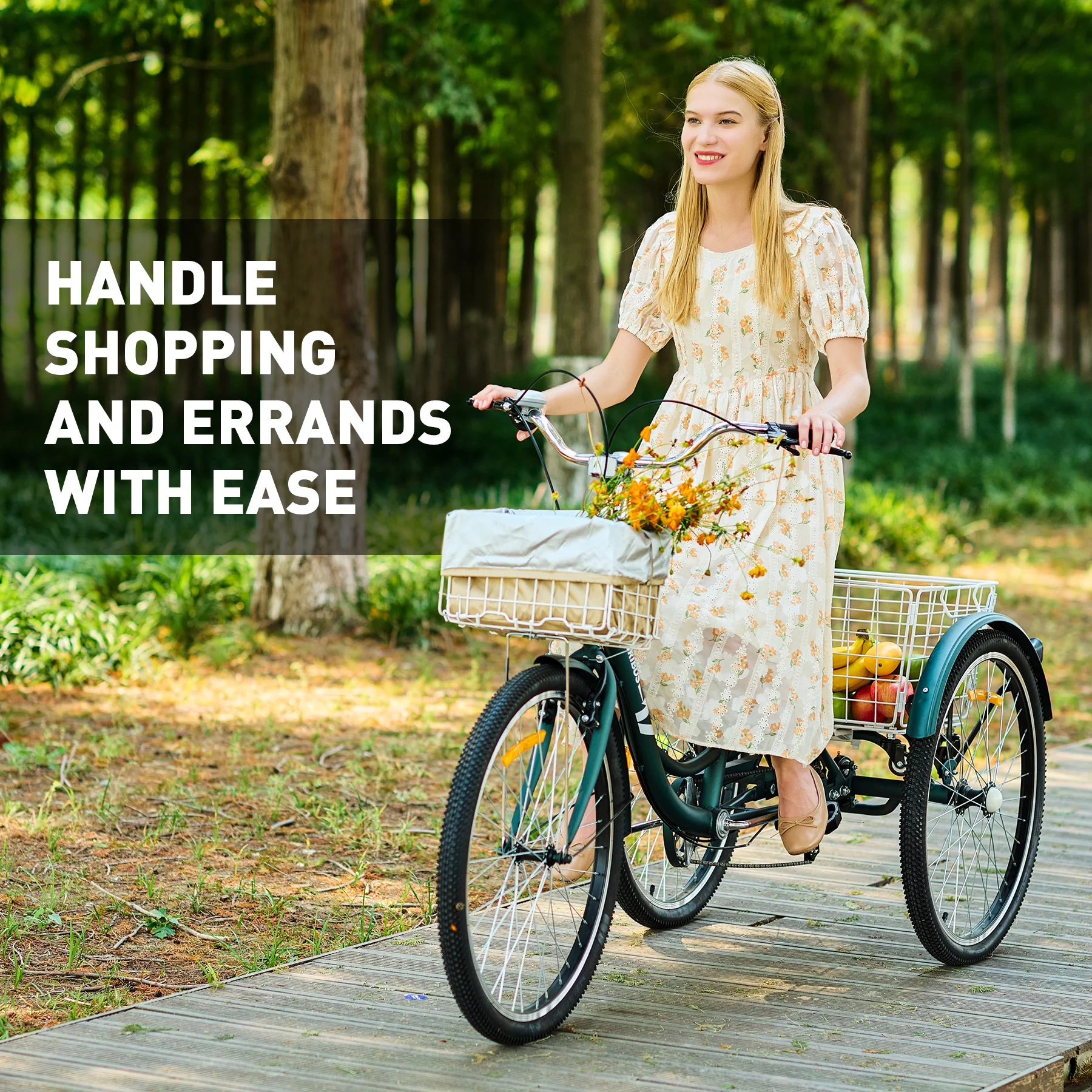 VIRIBUS 24 Inch Adult Trike 7 Speed Bike w Adjustable Seat 2 Baskets Matte Gray - Womvr