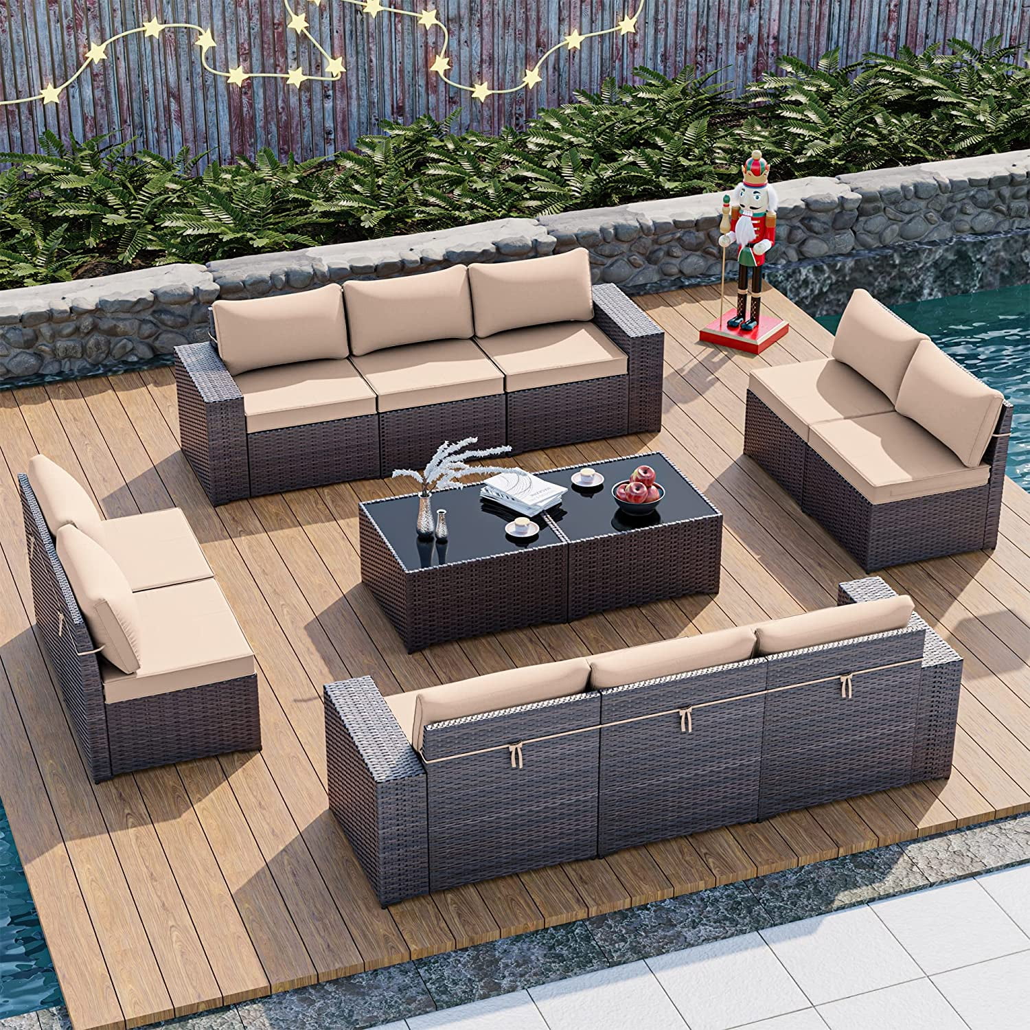 Gotland 13 Pieces Outdoor Patio Rattan Wicker Furniture Set with 43