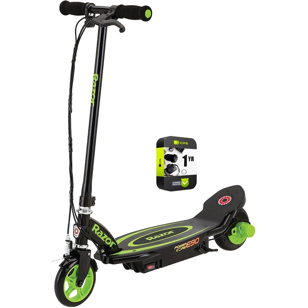 Razor 13111416 E90 Power Core Electric Scooter Green Bundle with 1 Year Extended Protection Plan - Womvr