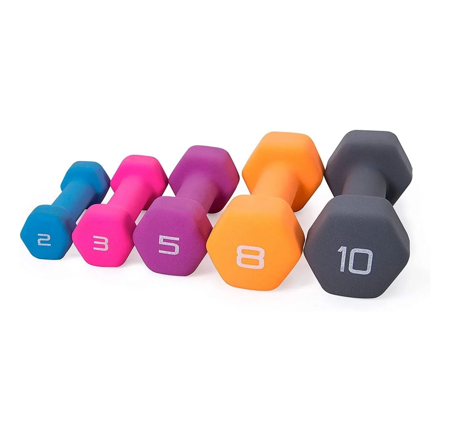 2, 3, 5, 8, and 10 Pound Neoprene Dumbbell Hand Weight Set with Rack - Womvr