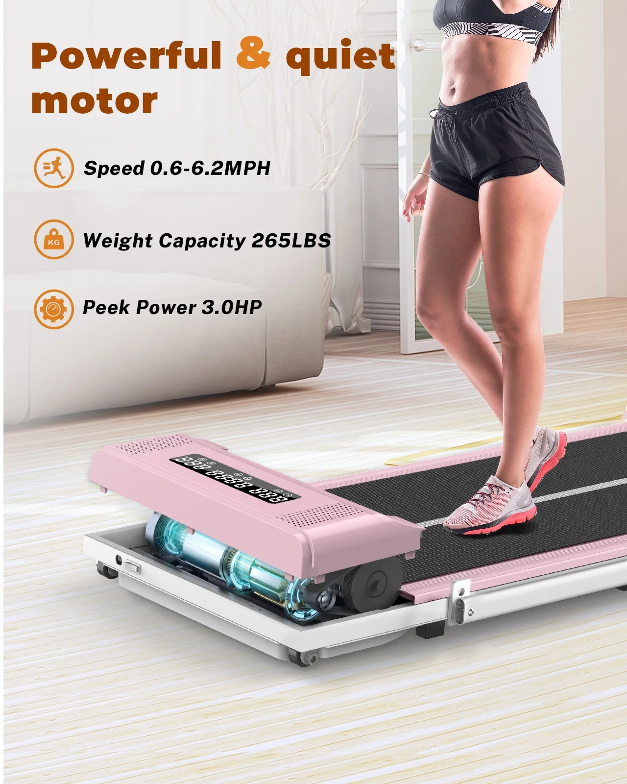Home Fitness Code Foldable Treadmill with Bluetooth Speaker, 3HP Under Desk Treadmills for Home - Womvr