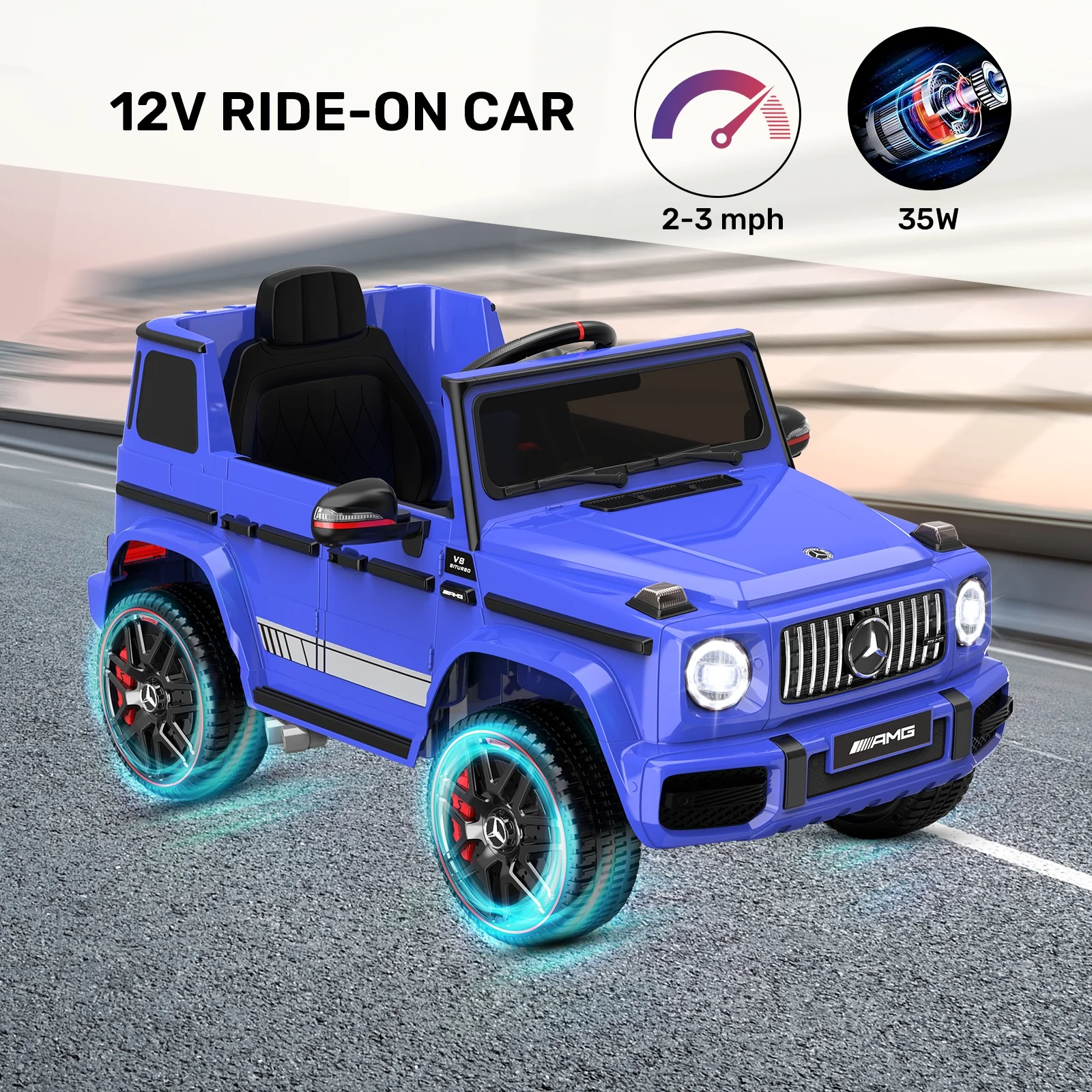 12Volt 1 Seater Mercedes-Benz G63 Licensed Powered Ride on Toy with Remote Control, Gift for Kids Aged 2~4 Years -Red - Womvr