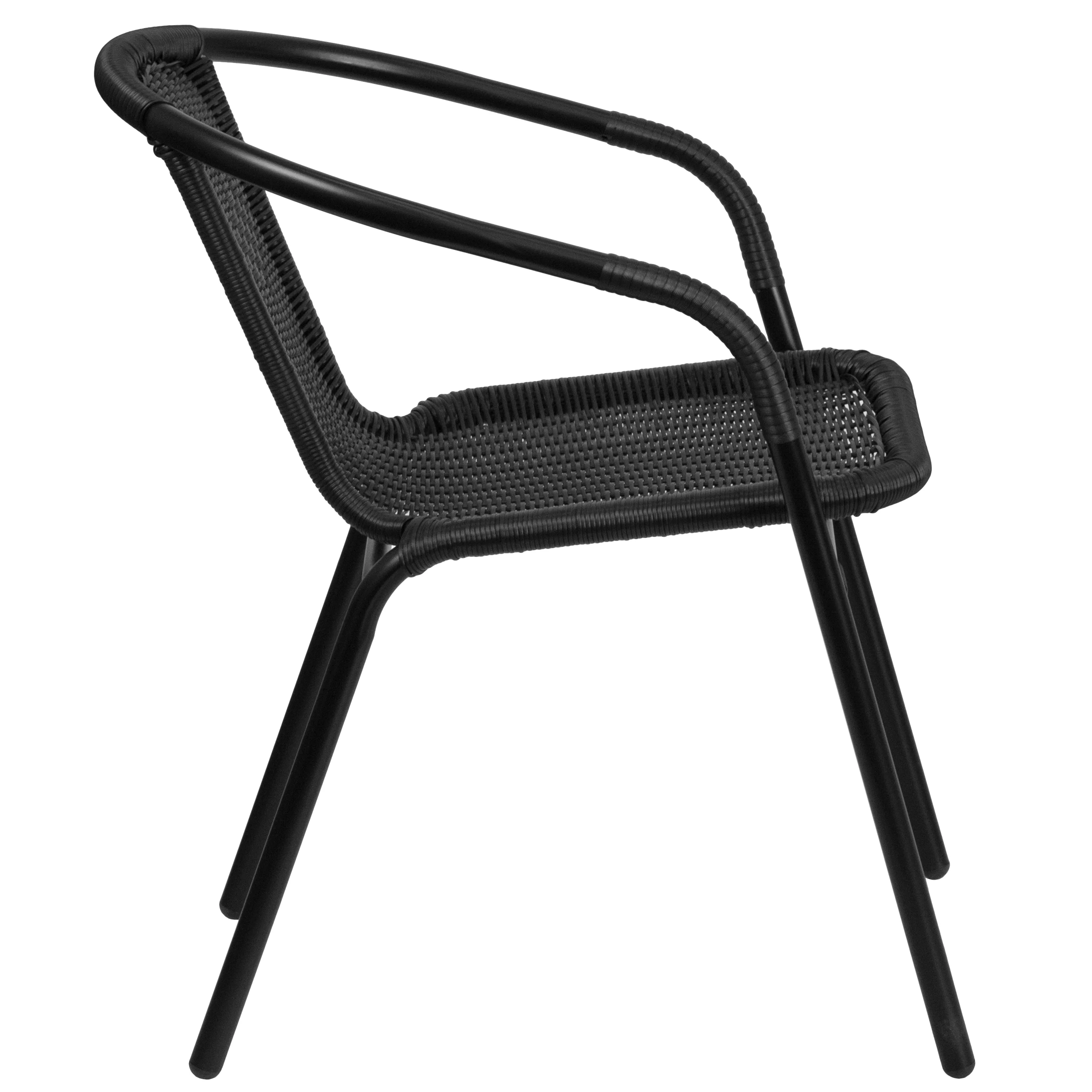 Emma + Oliver 2 Pack Gray Rattan Indoor-Outdoor Restaurant Stack Chair with Curved Back - Womvr