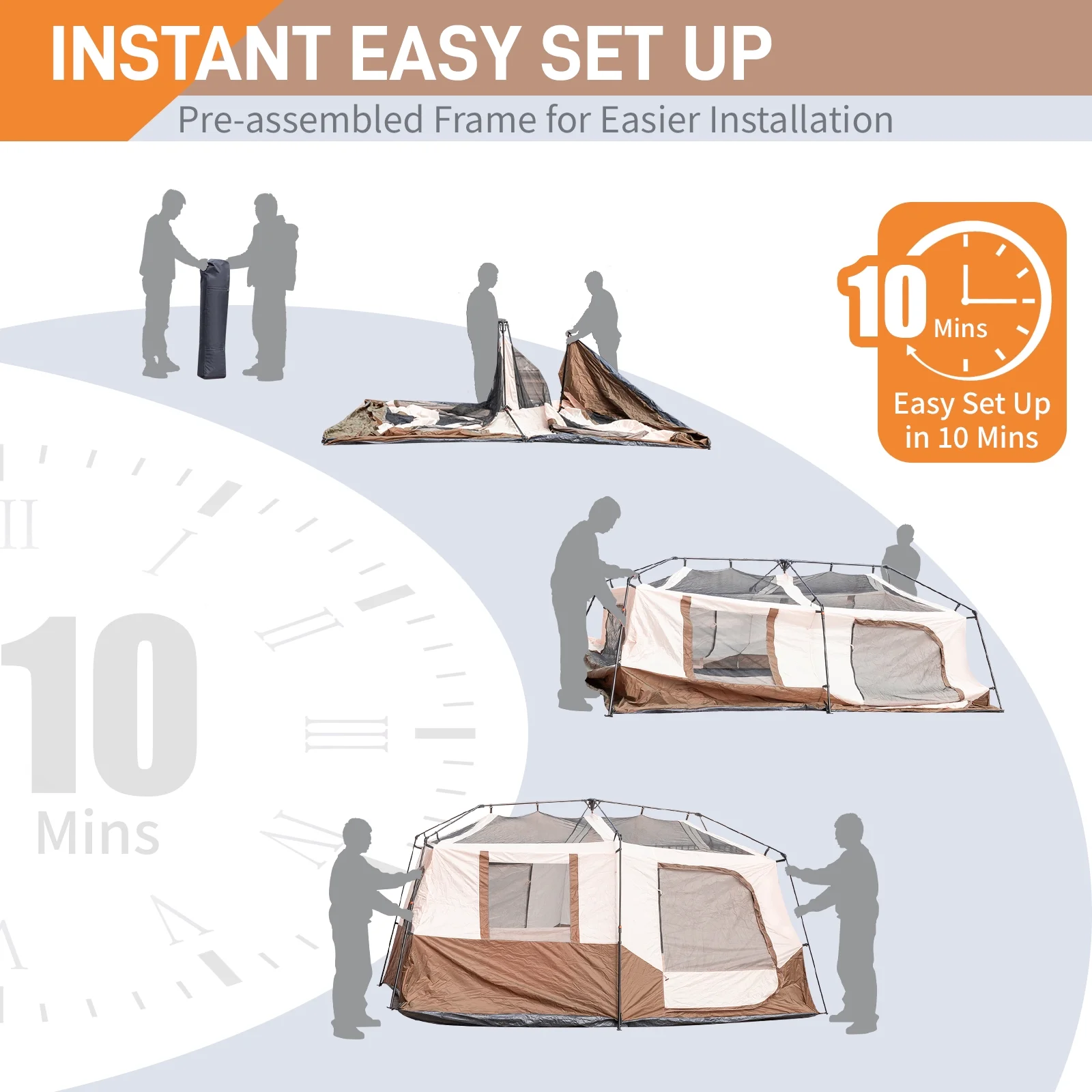 Zimtown Family Camping Tents 10 People Three Rooms Polyester Cloth Fiberglass Poles Dark Gray - Womvr