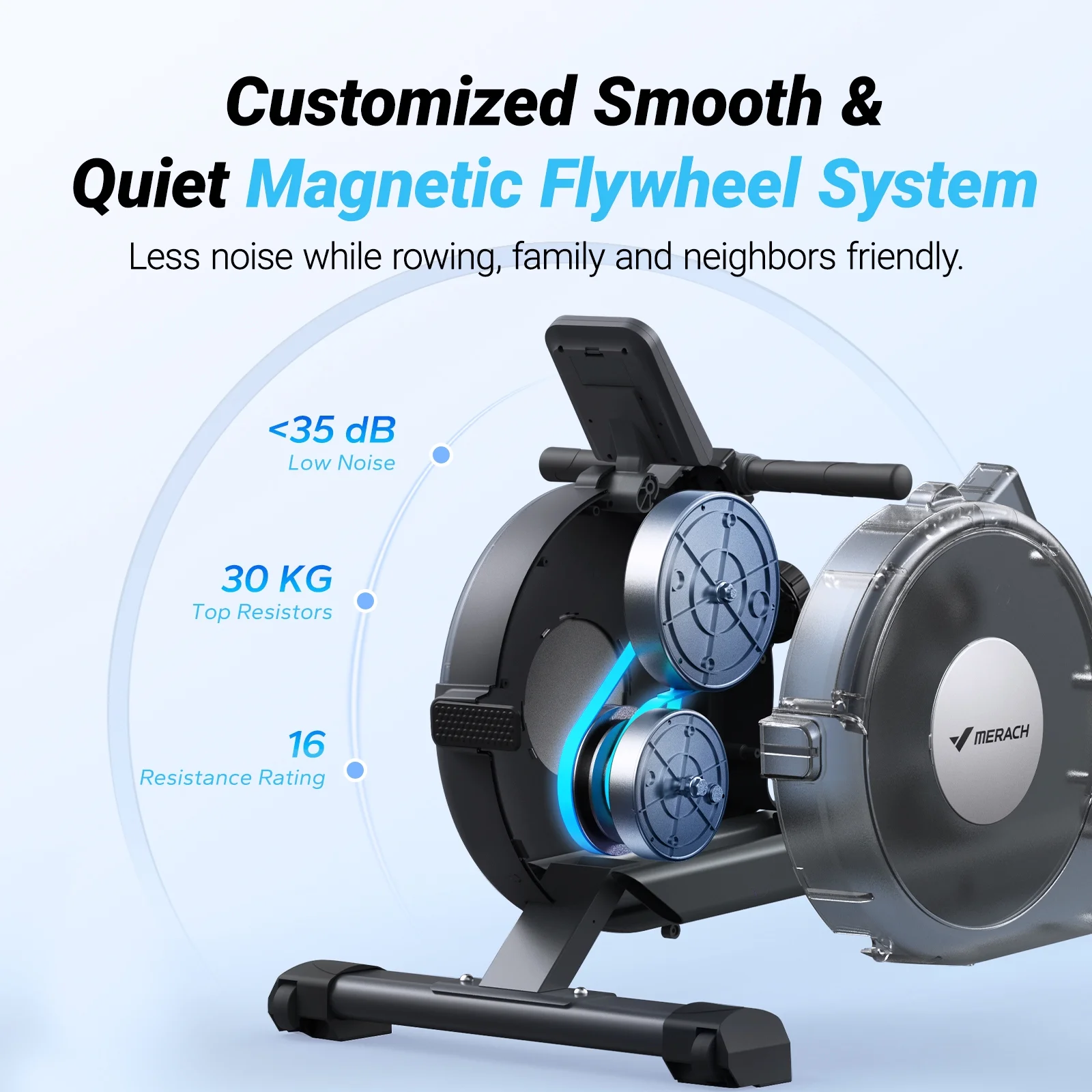 MERACH Magnetic Rowing Machine Quiet 16 Levels of Resistance Bluetooth Black Rower for Home Workout - Womvr
