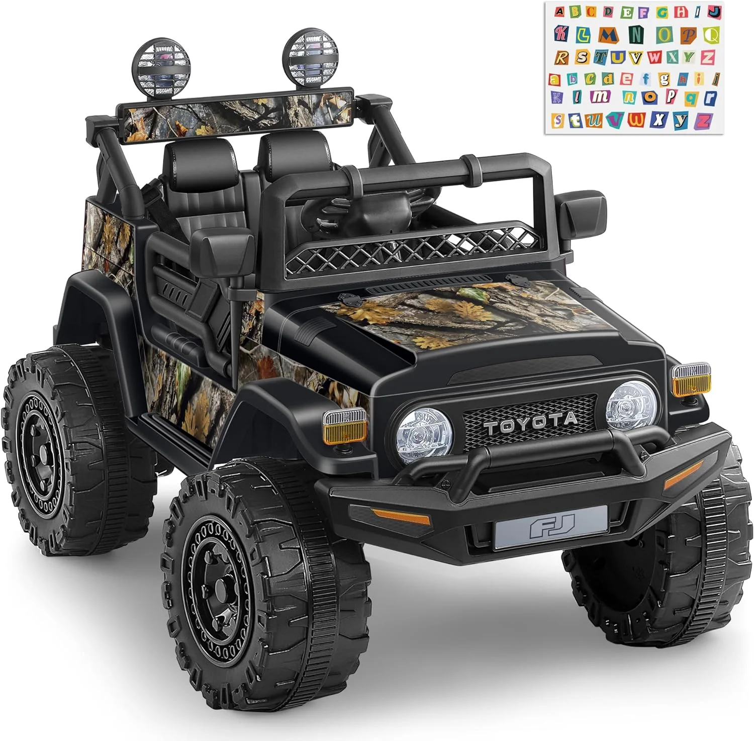 Toyota FJ Cruiser Ride on Car, 12V Powered Off-Road Toys for Kids w/ Remote,Spring Suspension,6 LED Lights,Camo Green - Womvr