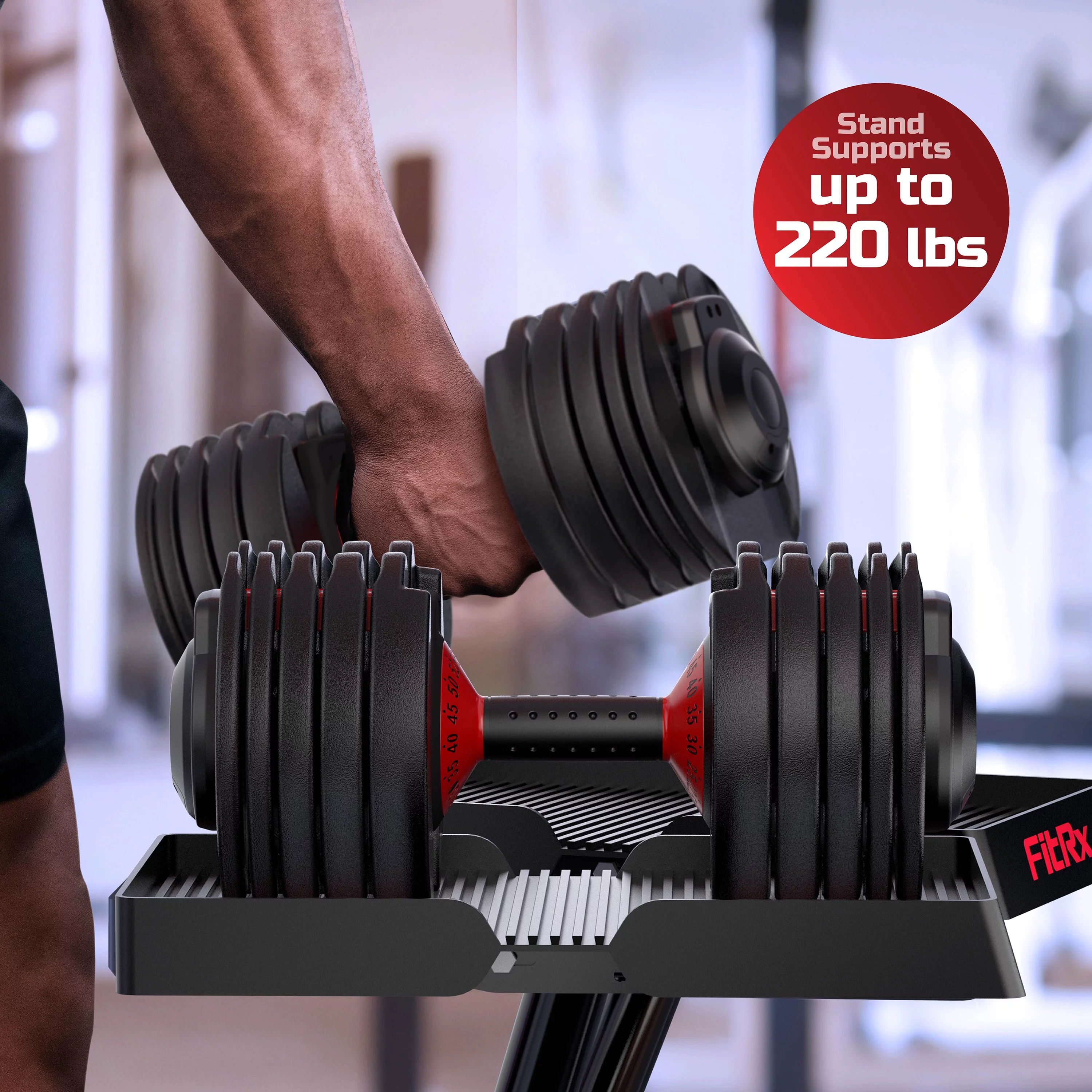 FitRx SmartBell, Quick-Select Adjustable Dumbbell, 5-52.5 lbs. Weight, Black, Single - Womvr
