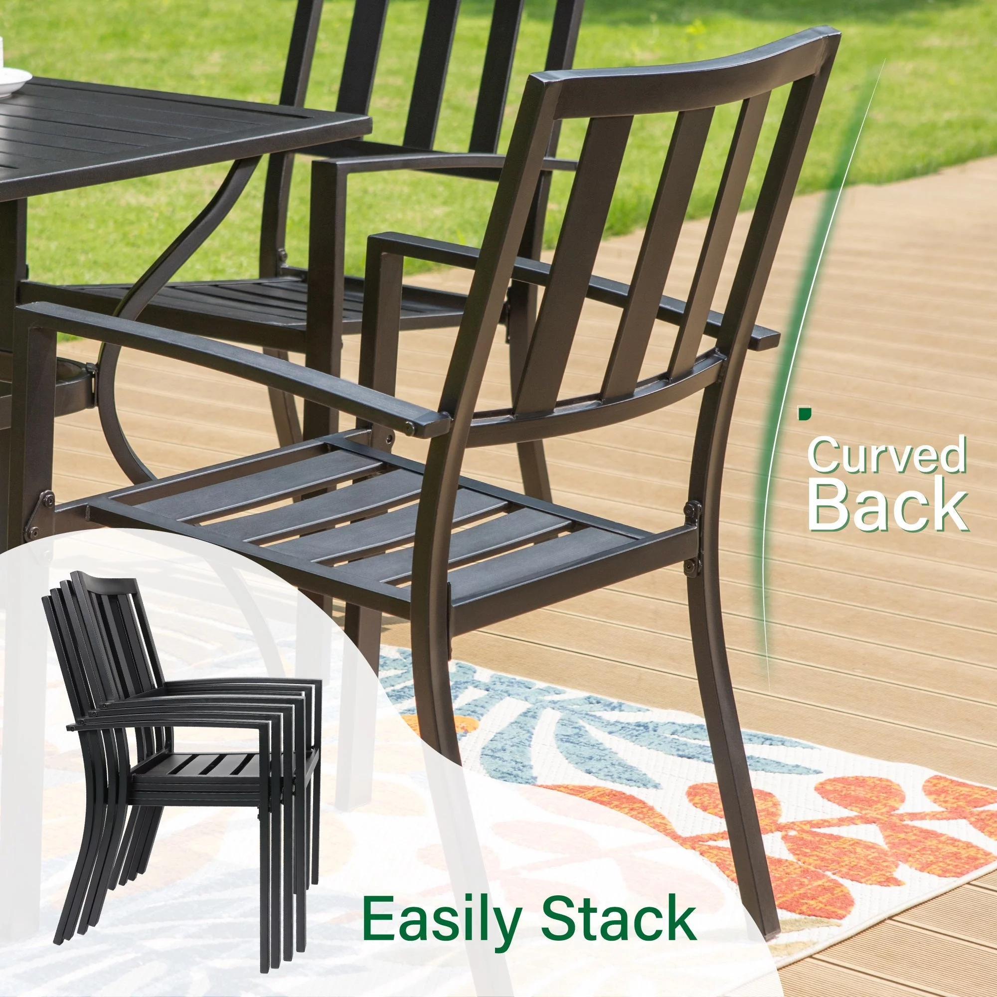 Sophia & William 7 Piece Outdoor Patio Dining Sets Metal Furniture Table and Stackable Chairs - Womvr