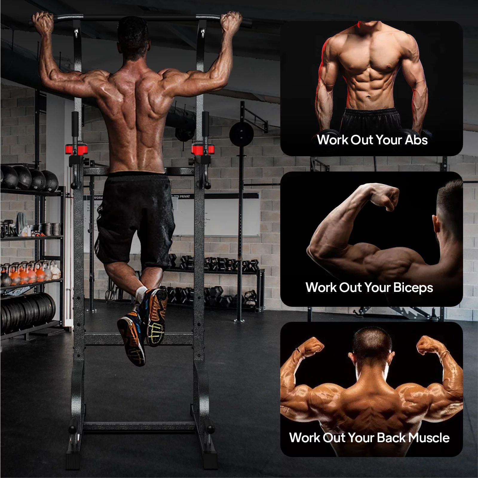 Pooboo Body Champ Multifunction Power Tower Dip Station Pull up Bar Power Rack for Home Gym Strength Training Workout Equipment Max Weight 480lbs - Womvr