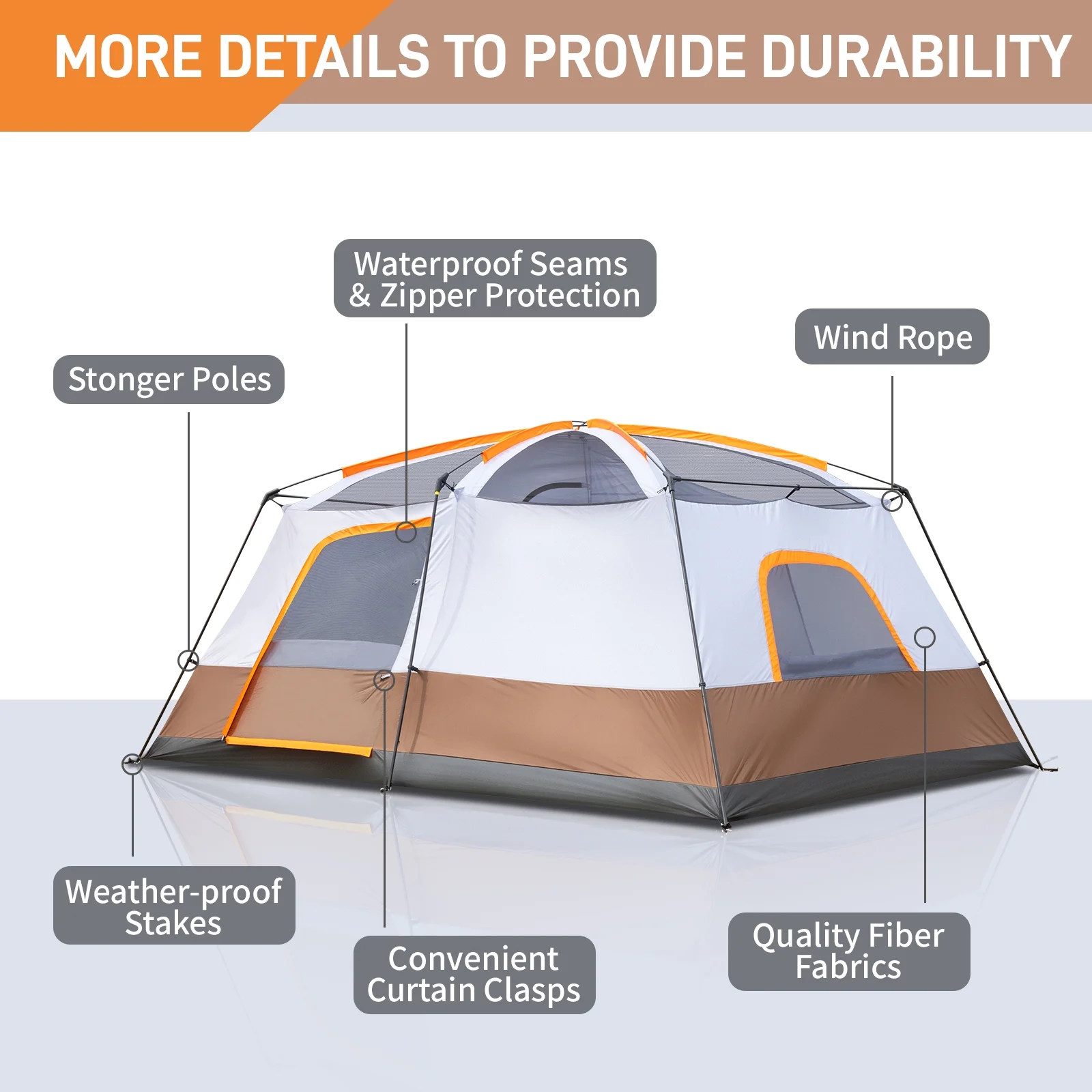 Zimtown Family Camping Tents 10 People Three Rooms Polyester Cloth Fiberglass Poles Dark Gray - Womvr