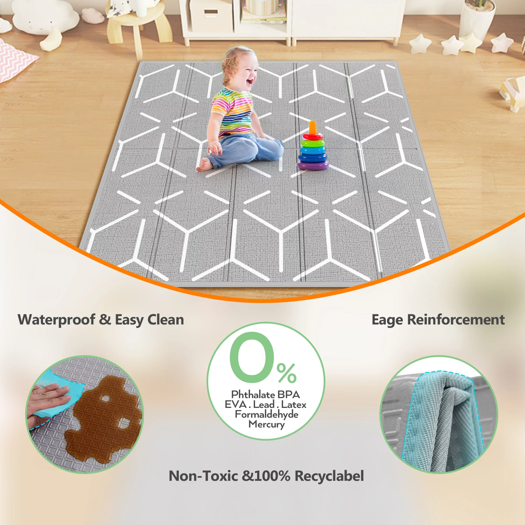 Pkinoicy 47x47inch Play Pen with Mat for Babies and Toddlers, Playpen with Mat, Baby Playpen with Mat, mall Baby Playpen with Mat - Womvr