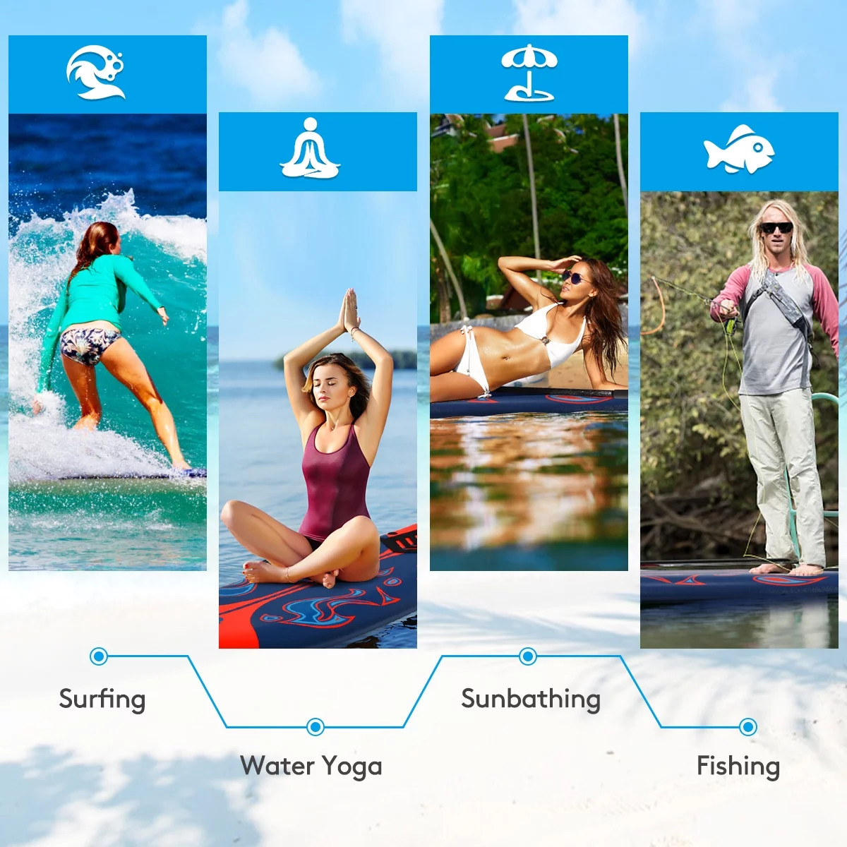 Topbuy 6' Surfboard Inflation-free Long Surfing Board with Safety Leash White - Womvr