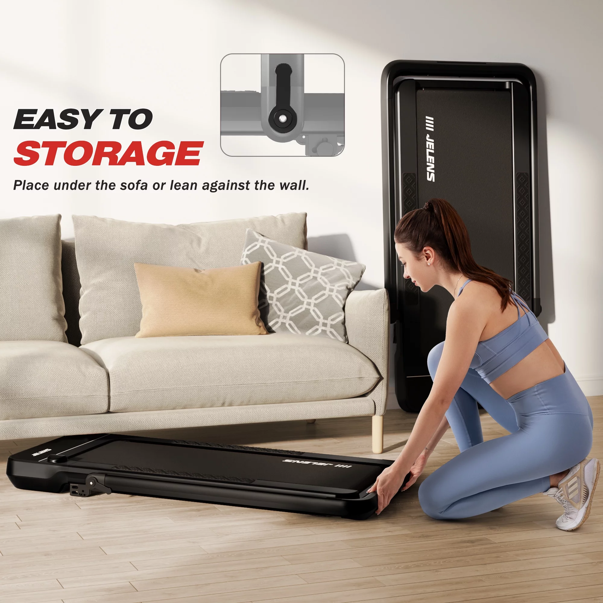 JELENS 2 in 1 Incline Treadmill Under Desk Walking Pad 2.5HP Home Folding Treadmills with Gesture Sensing Control, Walking Machine for Office with Led Display - Womvr