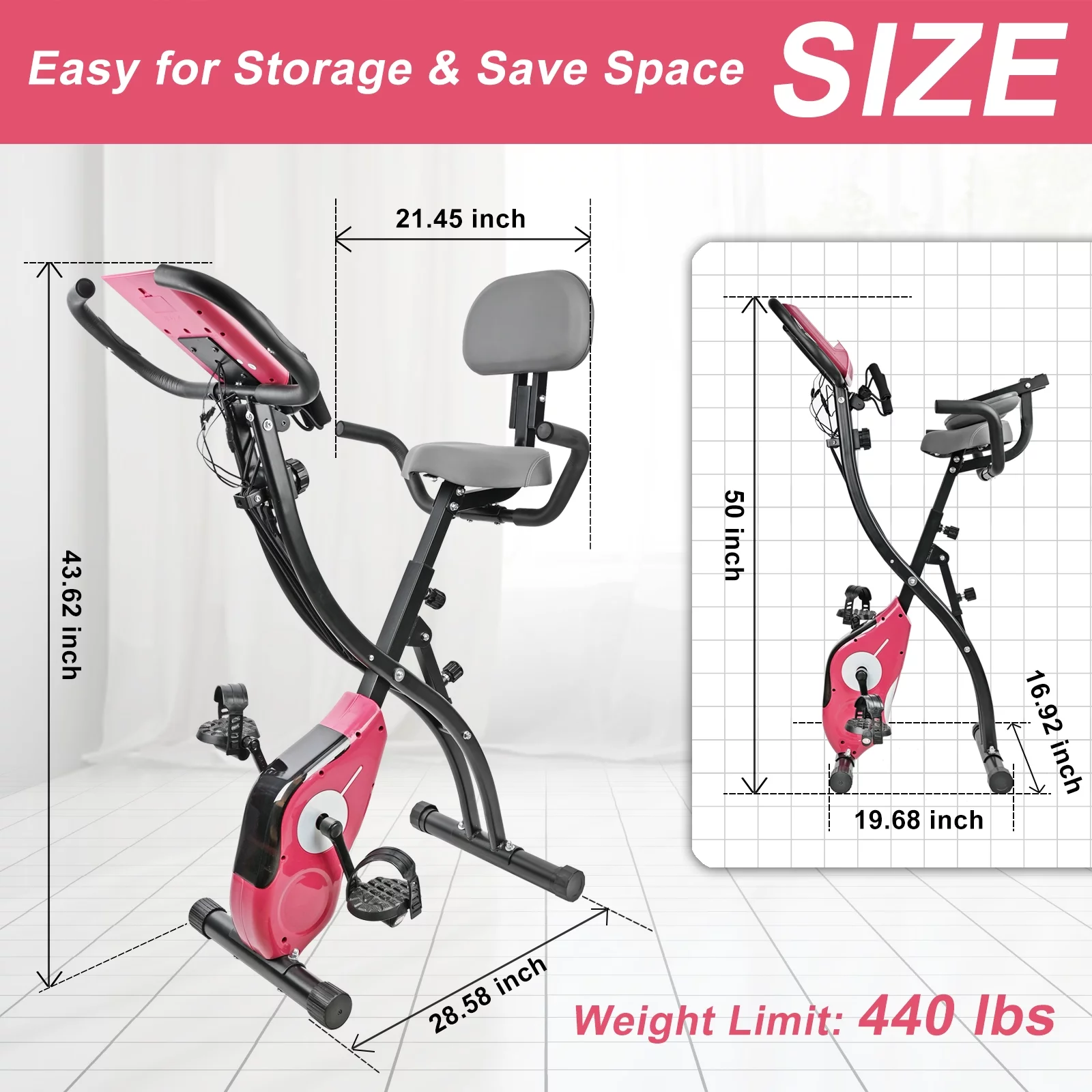 Wonder Maxi Folding Upright Exercise Bike Stationary Cycling Bike up to 441 lbs for ​Home Gym (Black) - Womvr