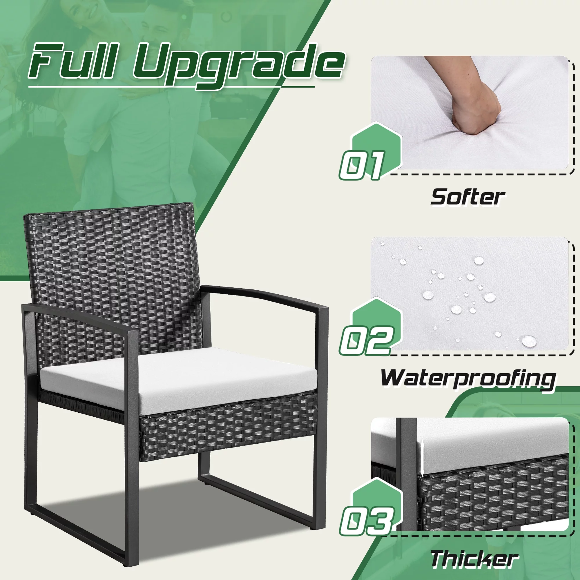 Homall Patio Furniture 3-Piece Set Casual Wicker Chair Bistro Chair with Coffee Table, Black - Womvr