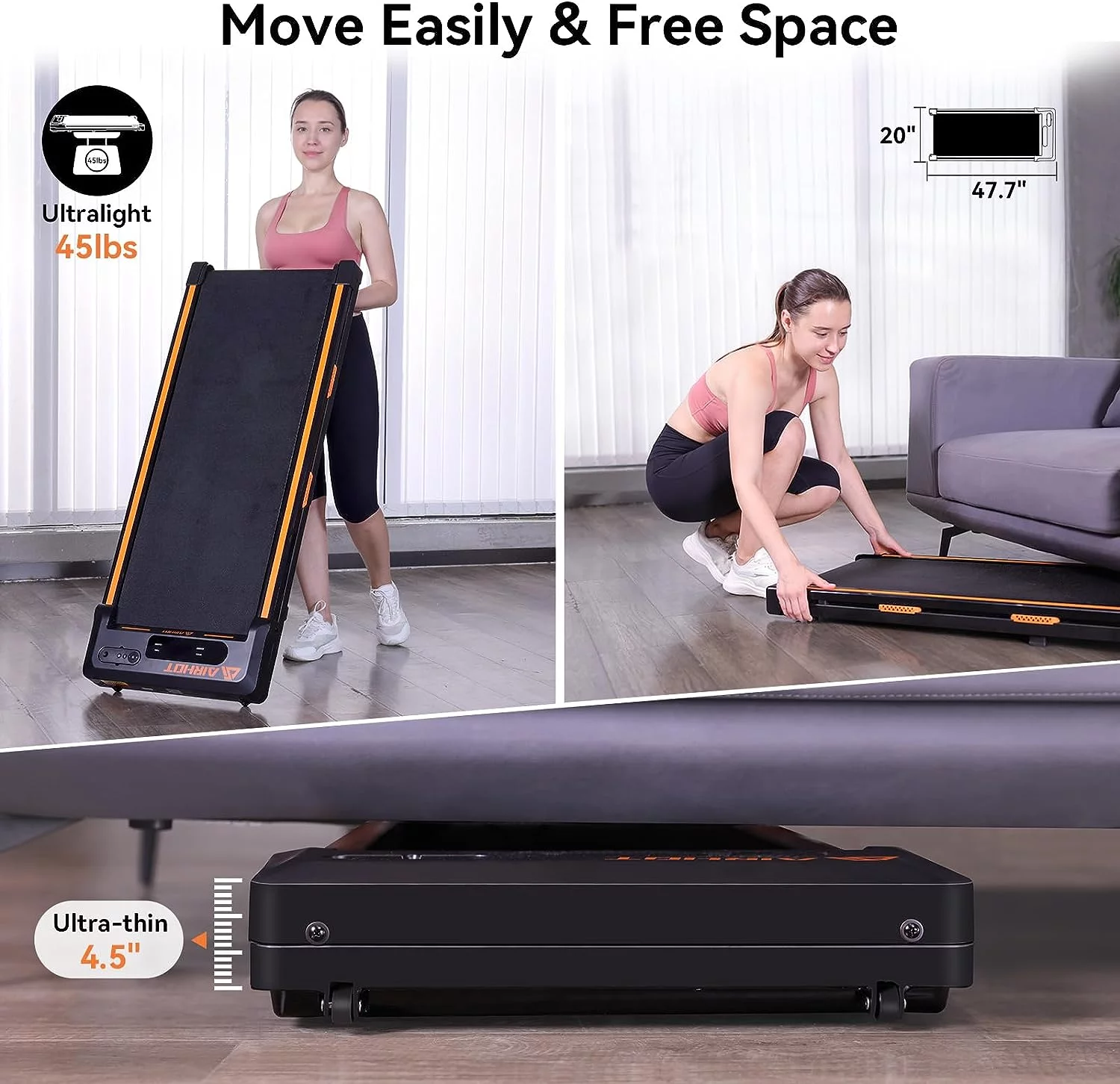 AMZFUN Under Desk Treadmill, Walking Pad 2 in 1 for Walking and Jogging (Black) - Womvr