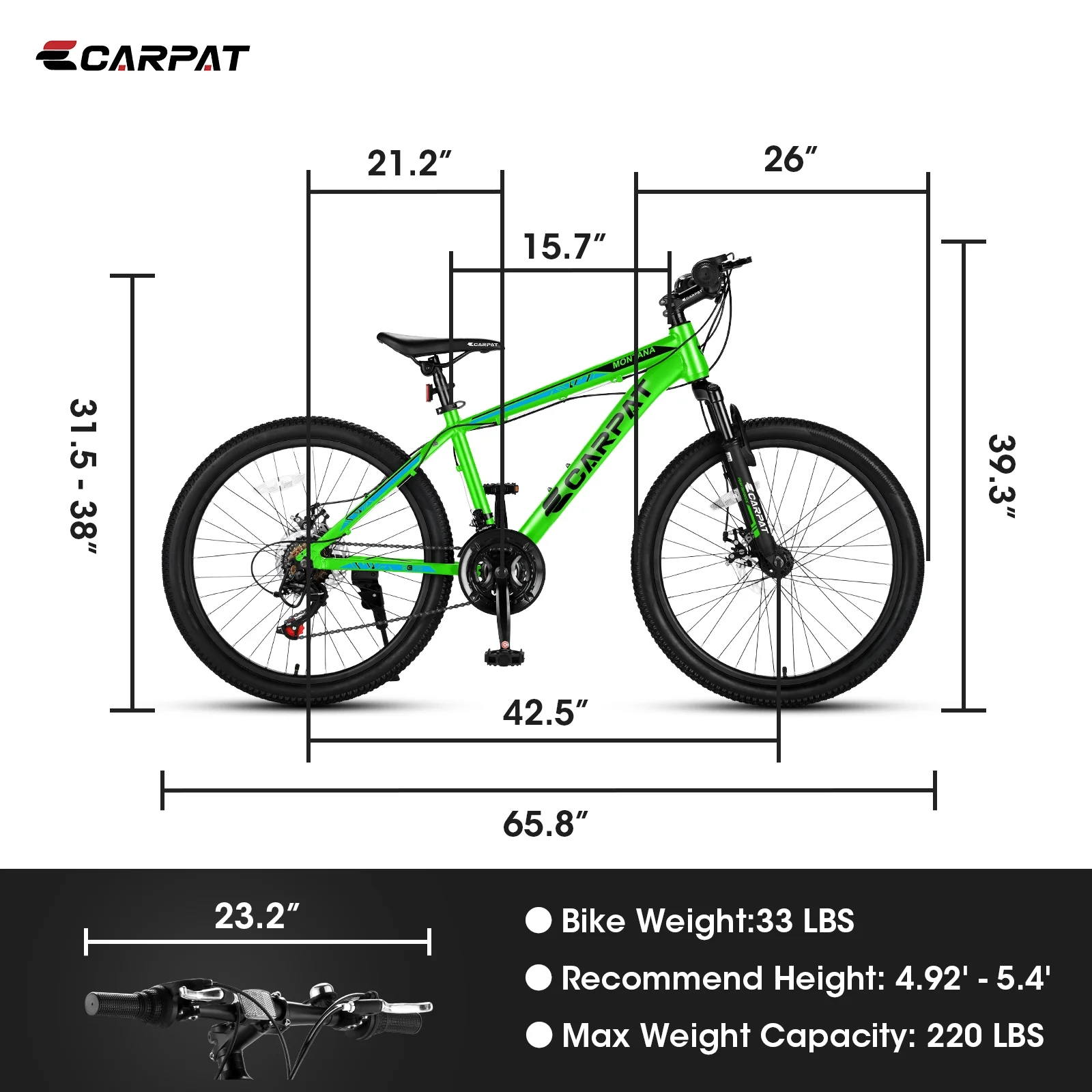 CHAMPIERRE 24 inch Mountain Bike for Men and Women, Shimano 21 Speed Bike with Disc Brake, Black - Womvr