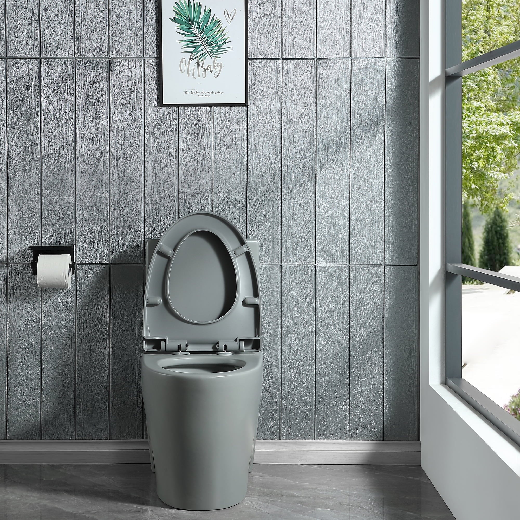 Miniyam 1.1/1.6 GPF Dual Flush Elongated Toilet with Soft-Close Seat, Black - Womvr