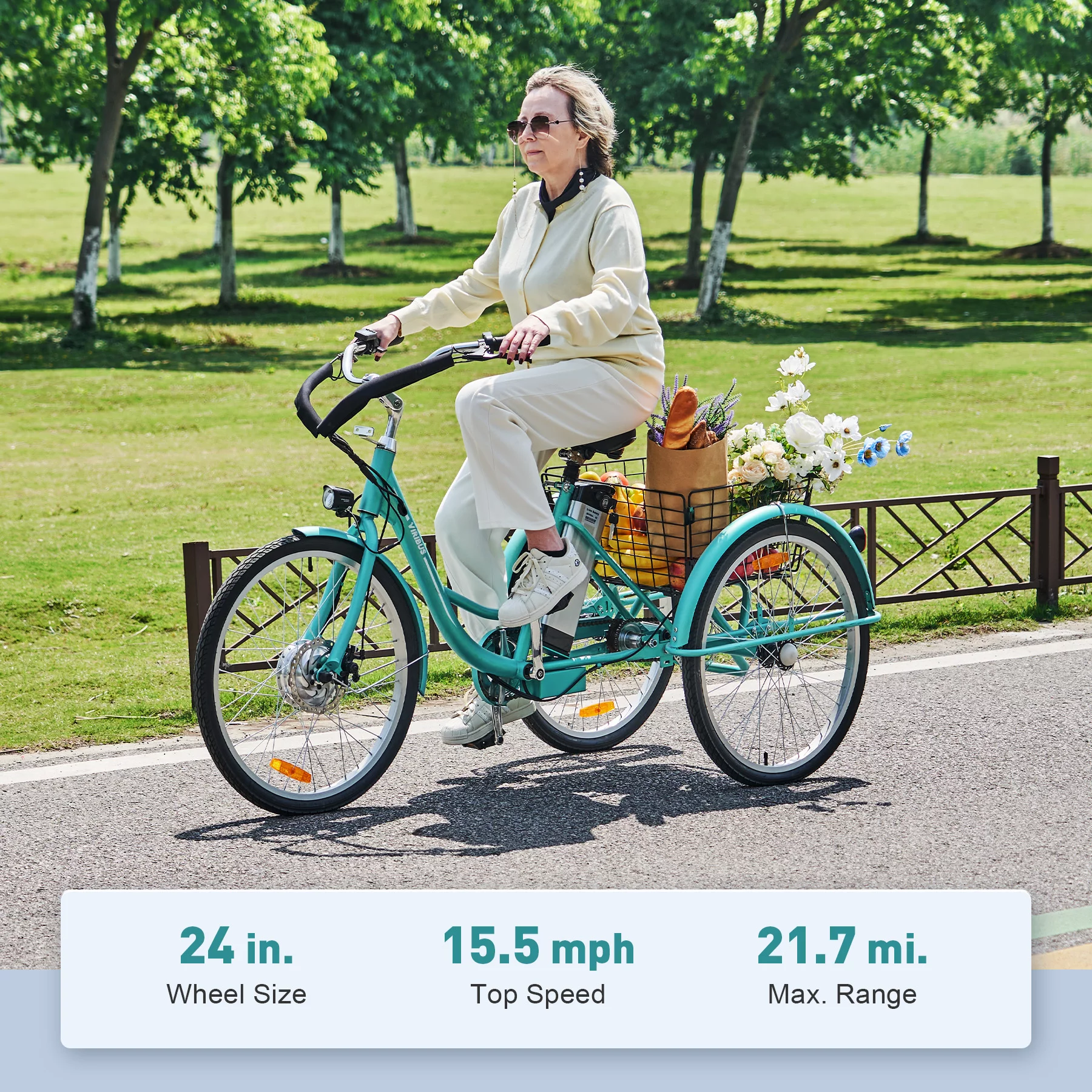 VIRIBUS 24 Inch Adult Trike 350W Dual Chain Electric Tricycle 36V 10Ah Navy - Womvr