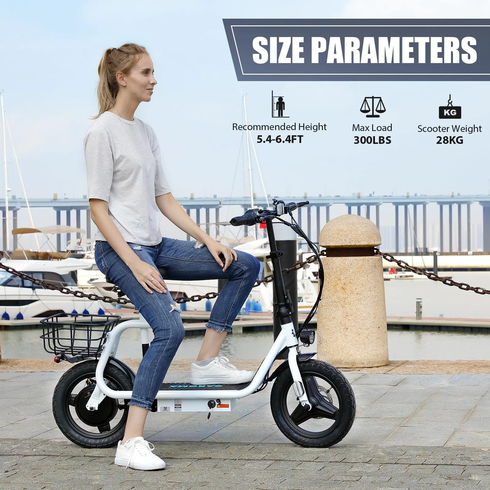 Caroma 500W Electric Scooter with Seat for Adult, 14 inch Commuter Electric Scooter with Dual Shock Absorbers and Basket - Up to 25 Miles 20 MPH, Silver - Womvr