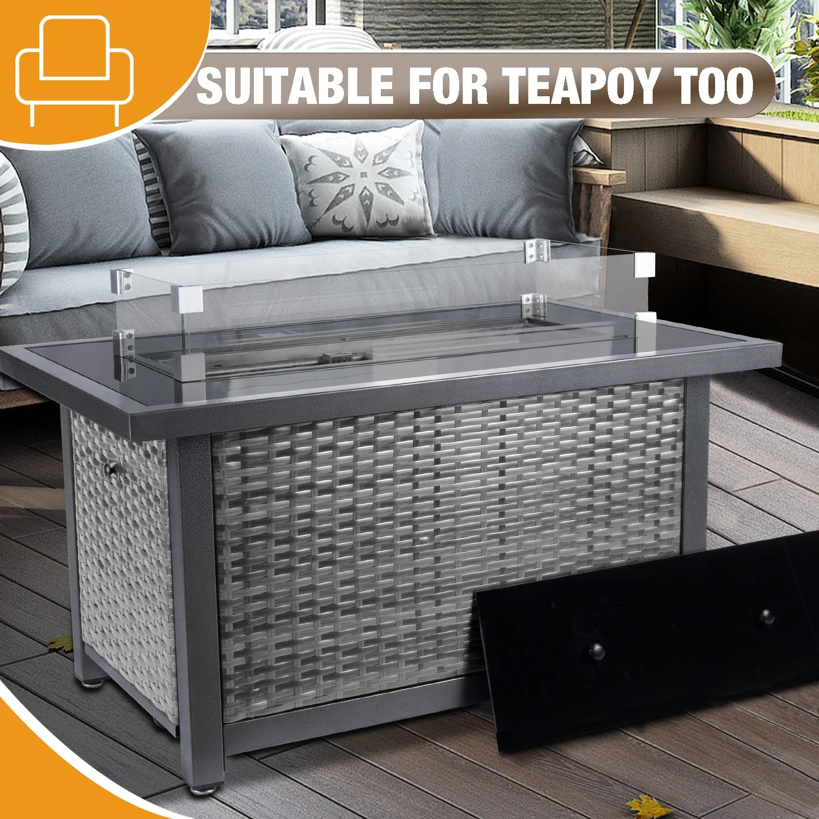 Polar Aurora Propane Fire Pit Table, 50,000 BTU Auto-Ignition Fire Pit with Wind Guard - Womvr