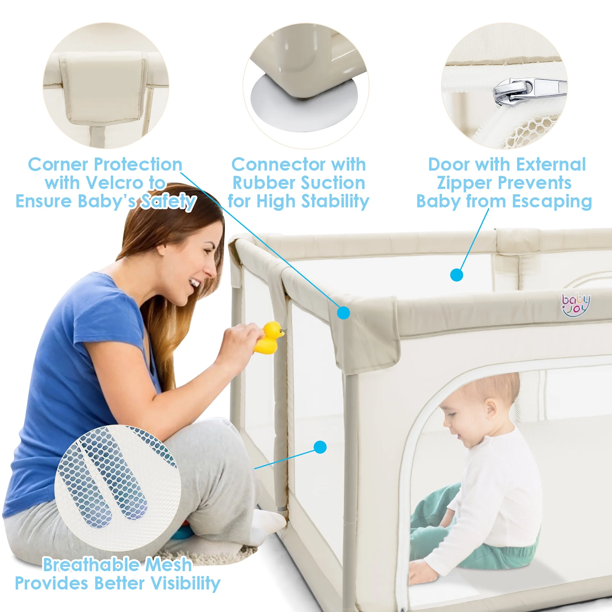 Babyjoy Playpen Extra Large Unisex Kids Baby Activity Center Safety Play Yard with Gate Gray - Womvr