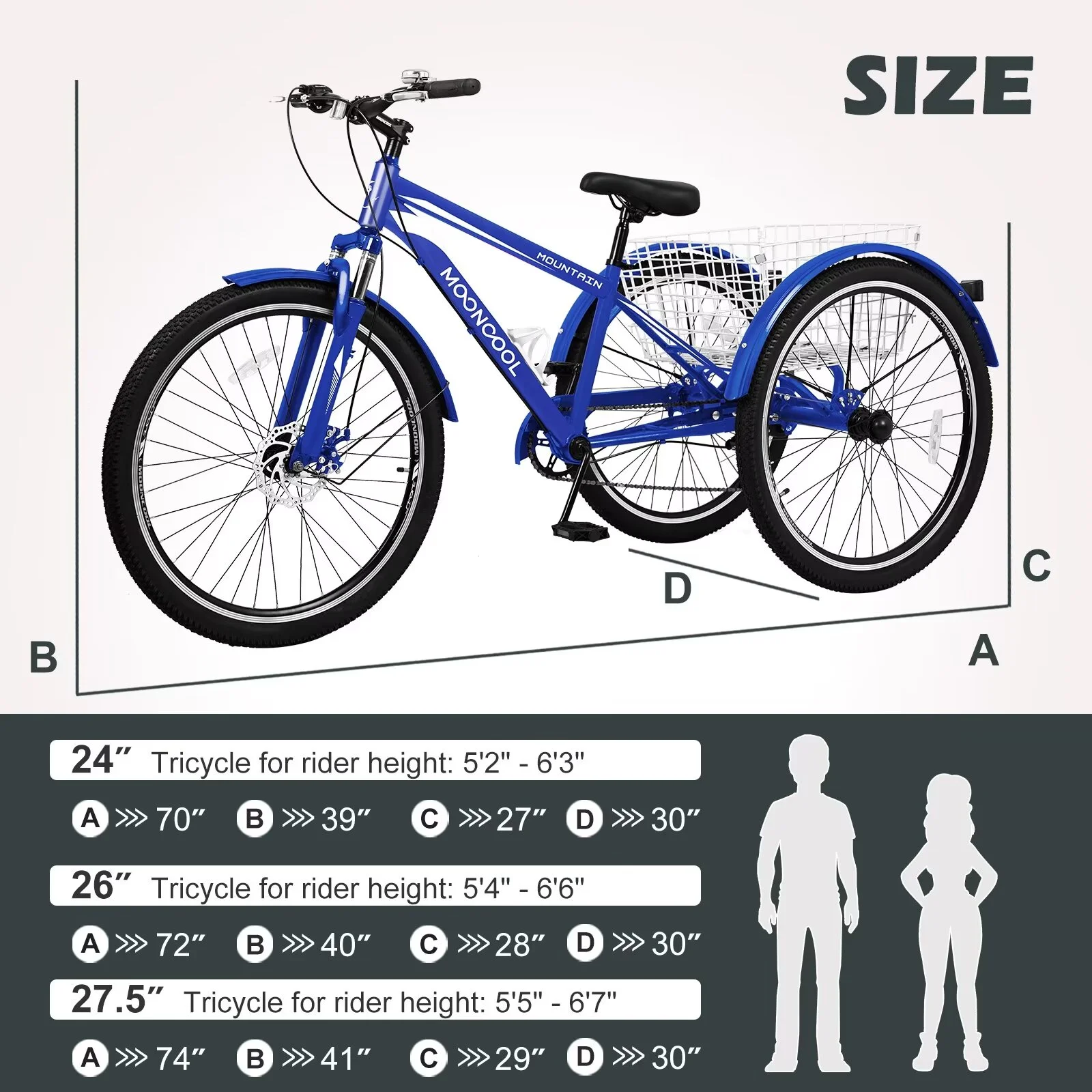 Lilypelle Adult Tricycle, 7 Speed Three Wheel Bicycles, 26