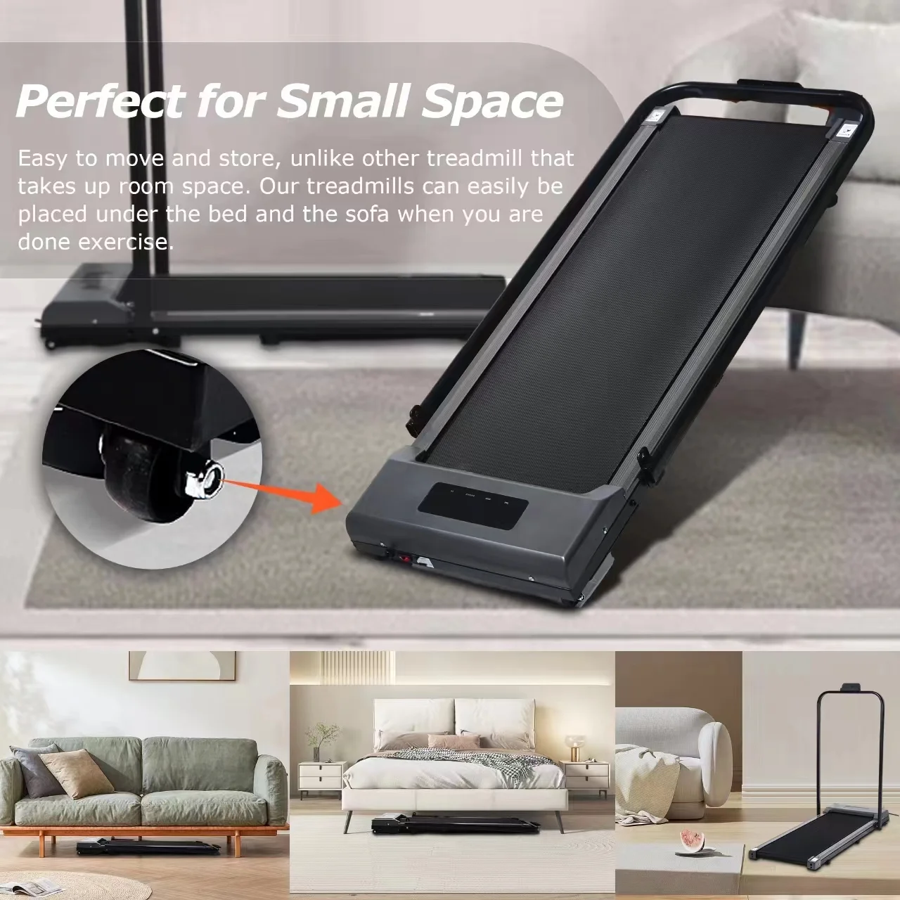 Tertran Walking Pad Under Desk Treadmill for Home Office, 2 in 1 Portable Walking Treadmill with Remote Control, Foldable Treadmill Walking Jogging Machine with LED Display - Gray - Womvr