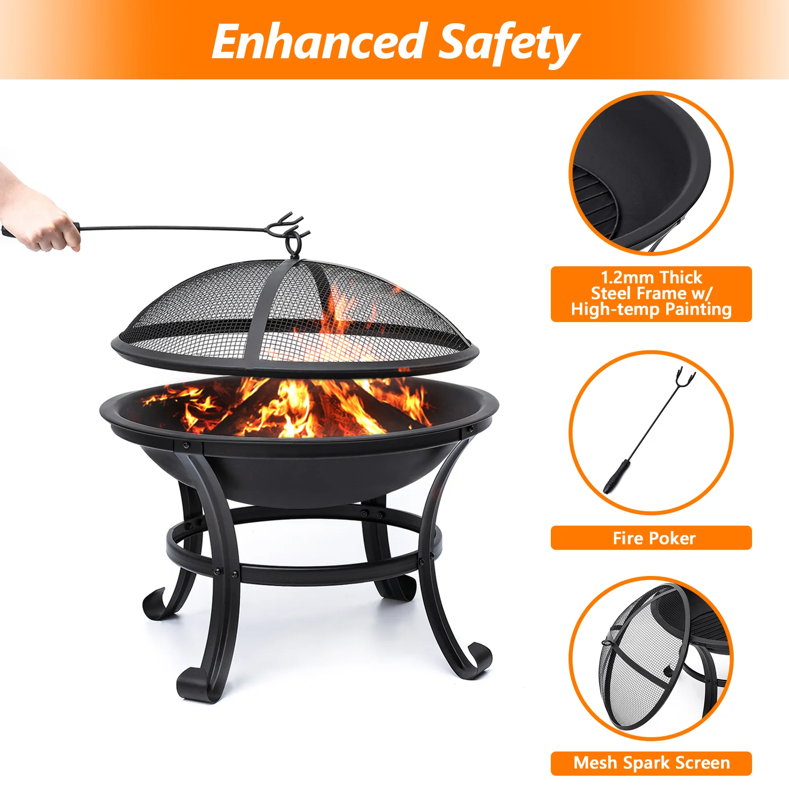 SinglyFire 22 inch Fire Pit for Outside Portable Wood Burning Fire Pit Outdoor Small Firepit Bowl Thick Steel Stand with Spark Screen, Log Grate, Poker for Patio Camping - Womvr